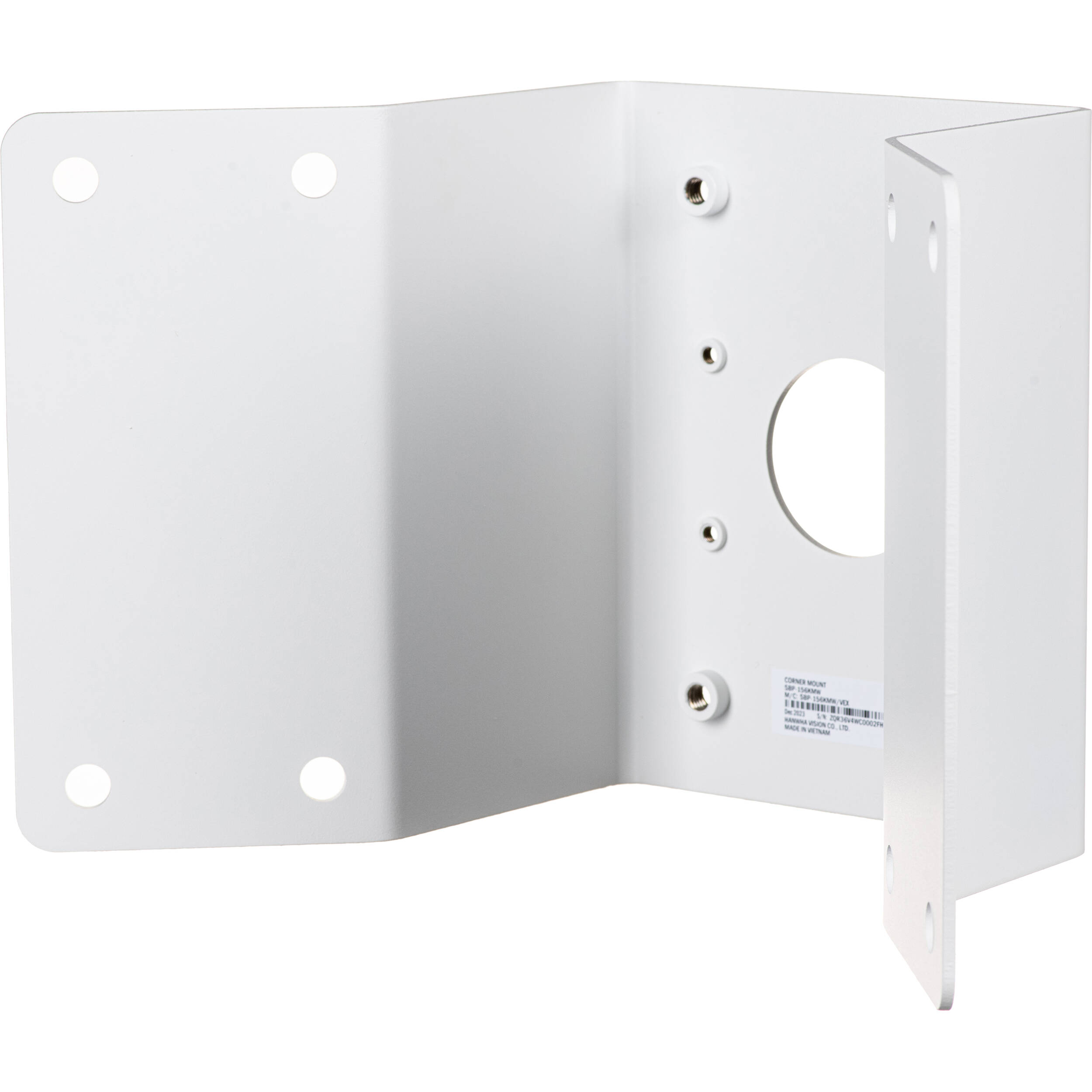 White aluminum corner mount for fixed surveillance installation, Hanwha Vision SBP-156KMW — view 4