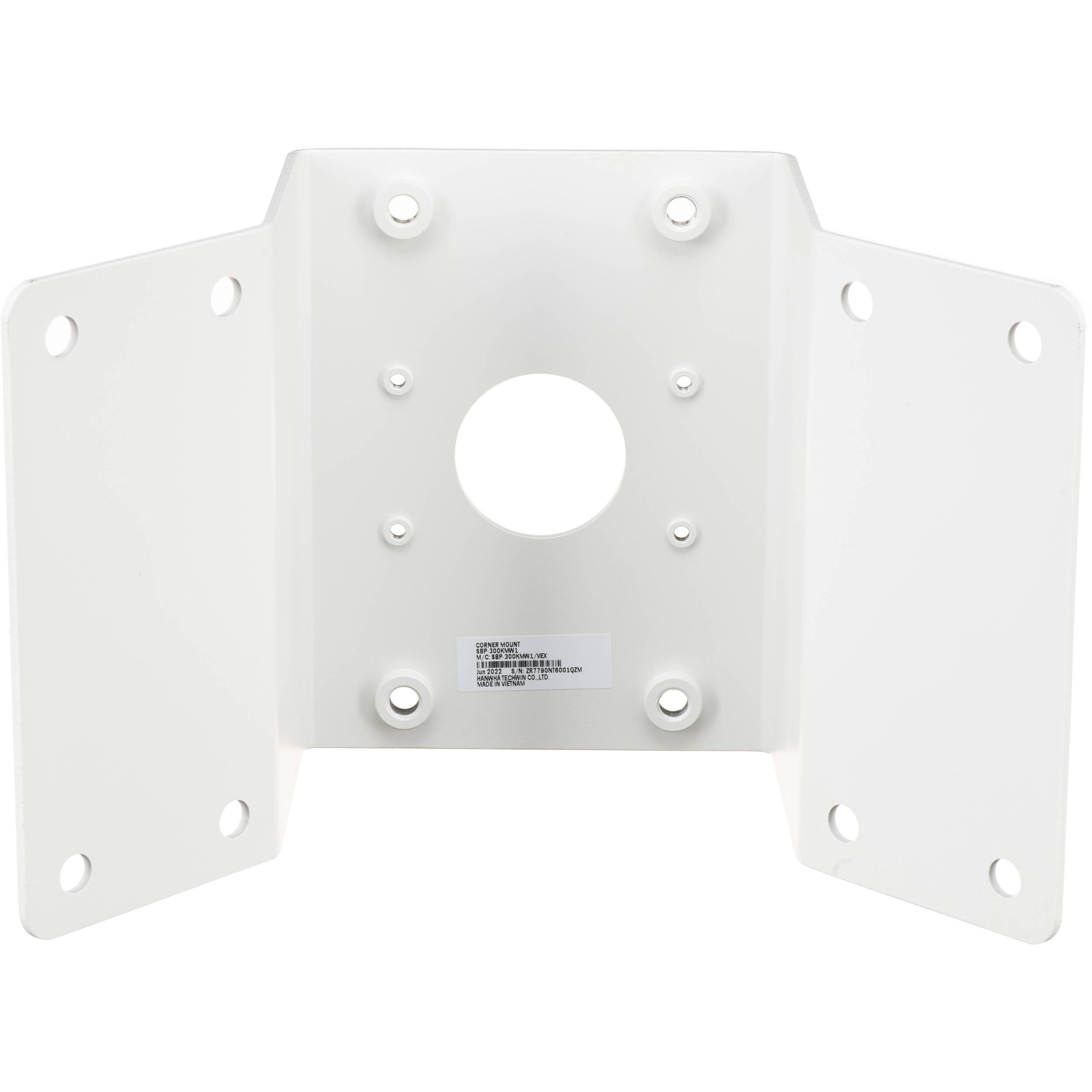Hanwha Vision SBP-300KMW1 white aluminum corner mount adapter — view 4