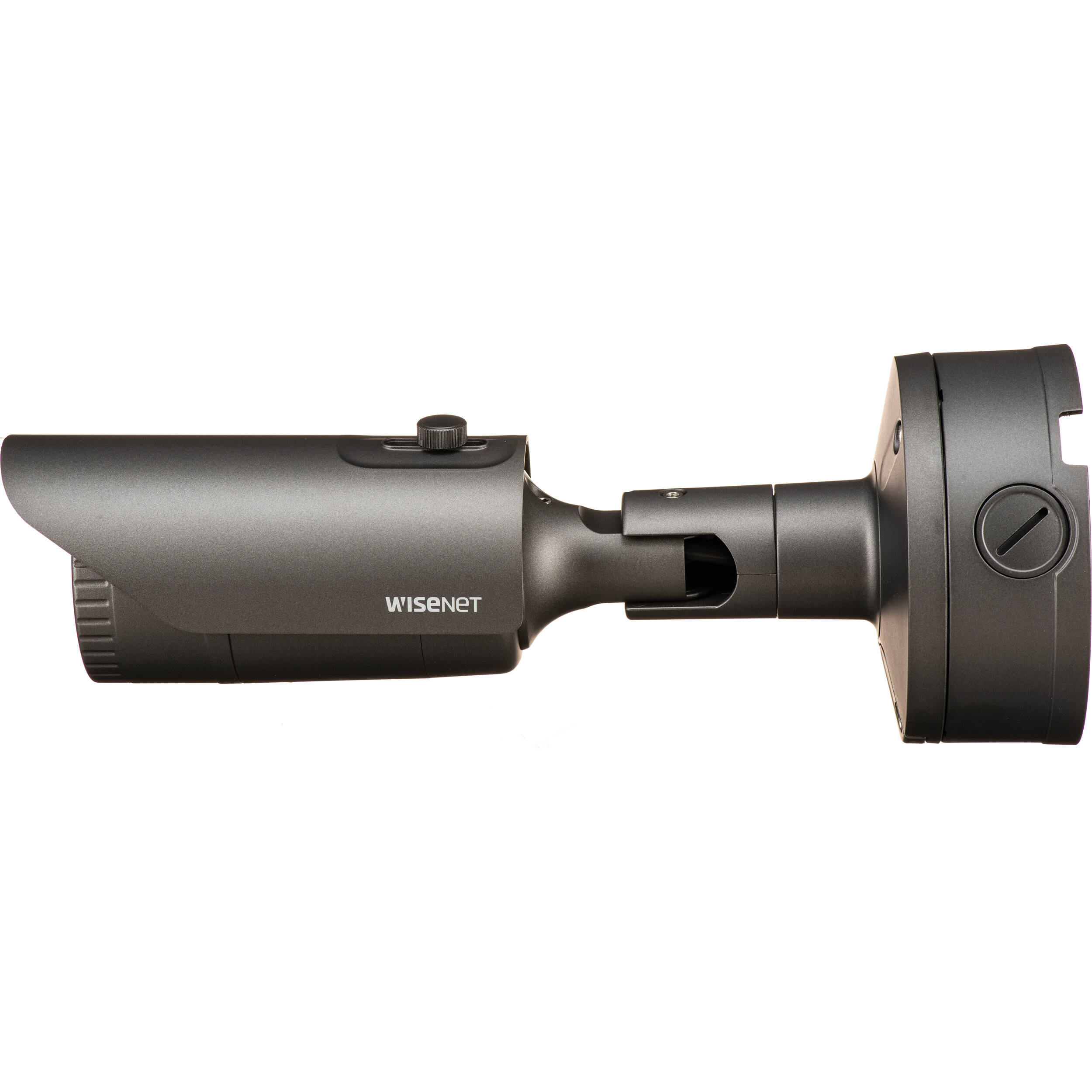Wisenet X powered by Wisenet 5 network outdoor vandal bullet camera, 5MP  @30fps, 3.7mm fixed lens (97.5 ), triple codec H.265/H.264/MJPEG with WiseStream II technology, 120dB WDR, USB port for easy installation, advanced video analytics and sound classification and business IP67, IK10, Nema 4X analytics, high powered IR LEDs range of 98', true D/N, dual SD card, hallway view, HLC, defog detection, DIS, backbox included,  12VDC/PoE, — view 4
