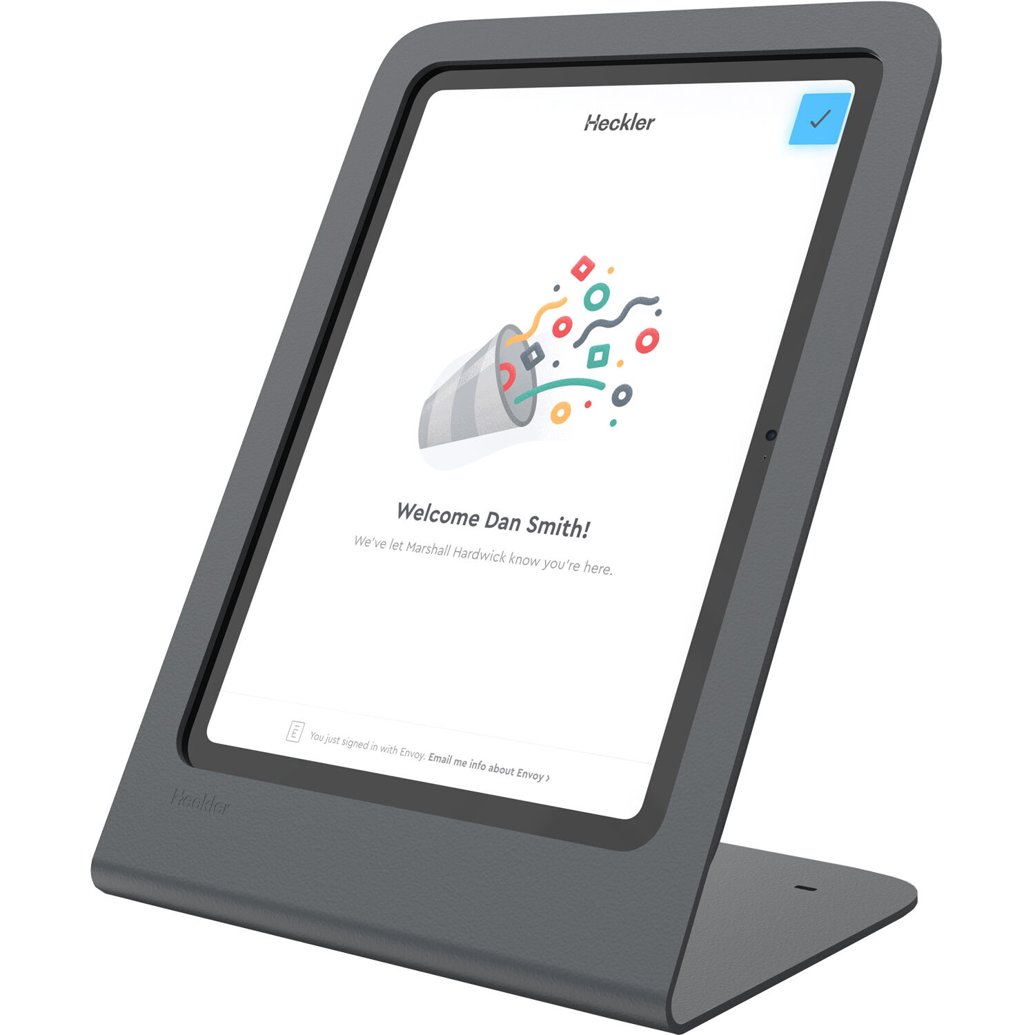 Portrait stand for iPad 10th Gen in a fixed customer-facing kiosk setup — view 2