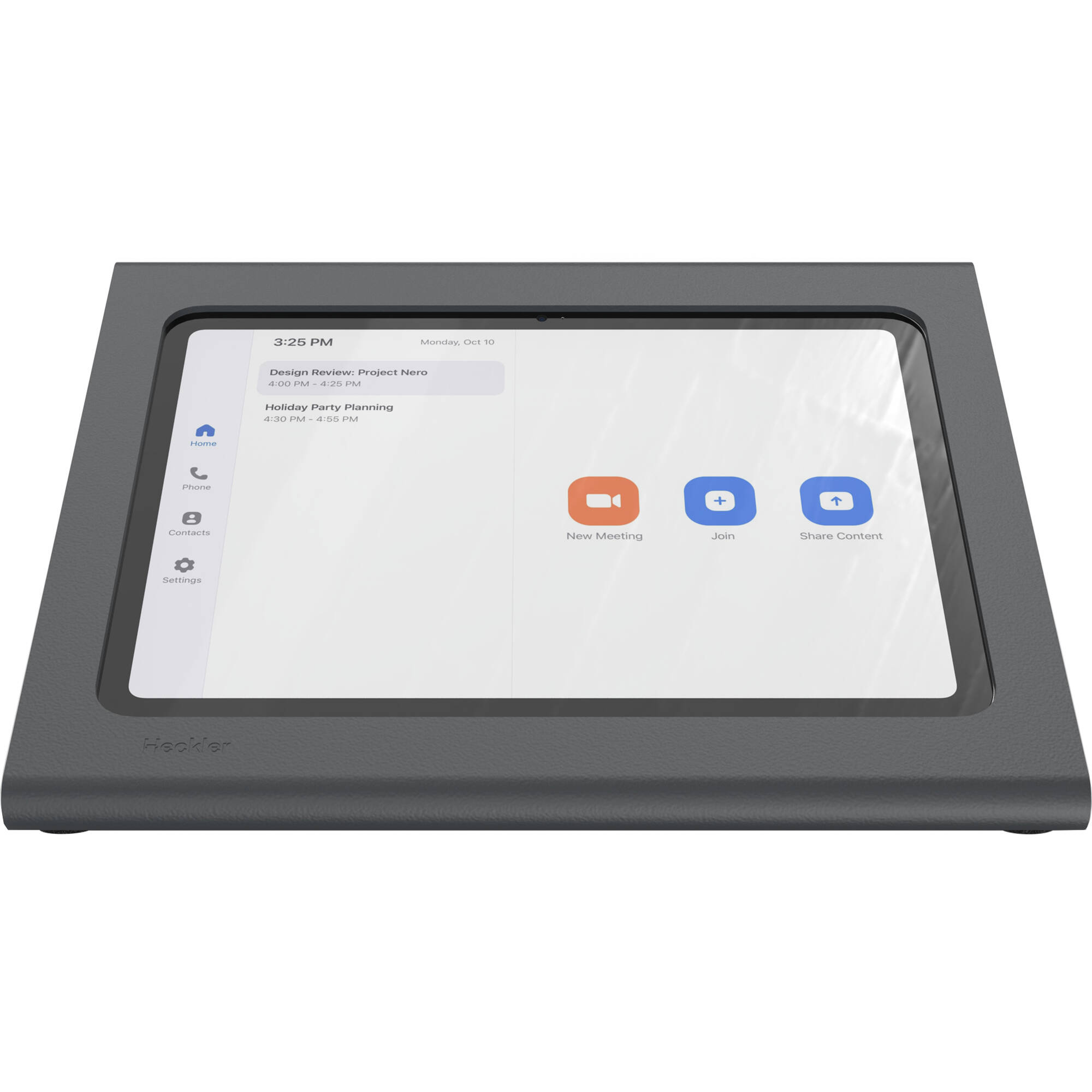 Heckler Design meeting room console for iPad 10th generation in black gray powder-coated steel — view 2