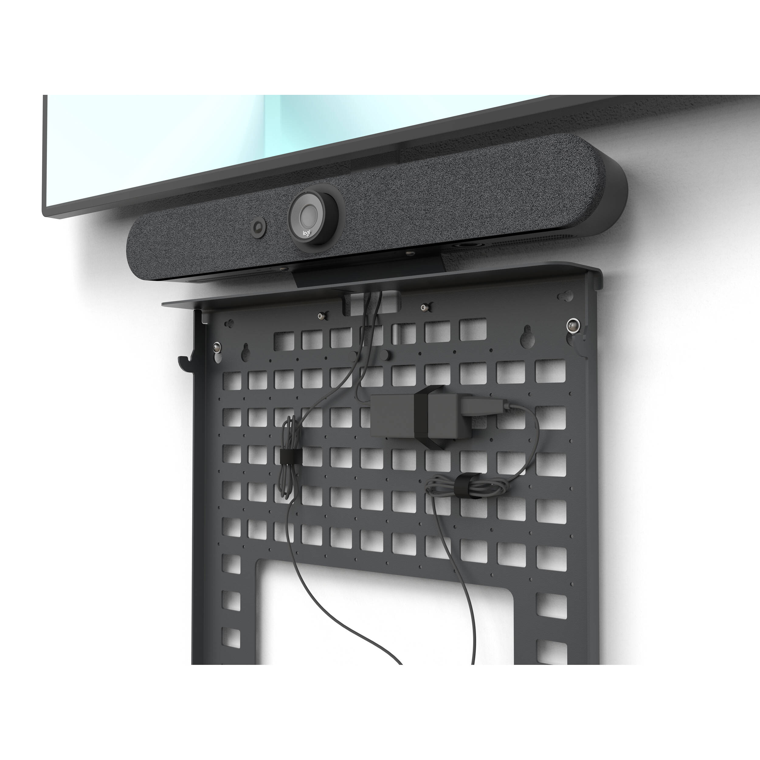 Black grey mini AV credenza for organized meeting room equipment storage — view 5