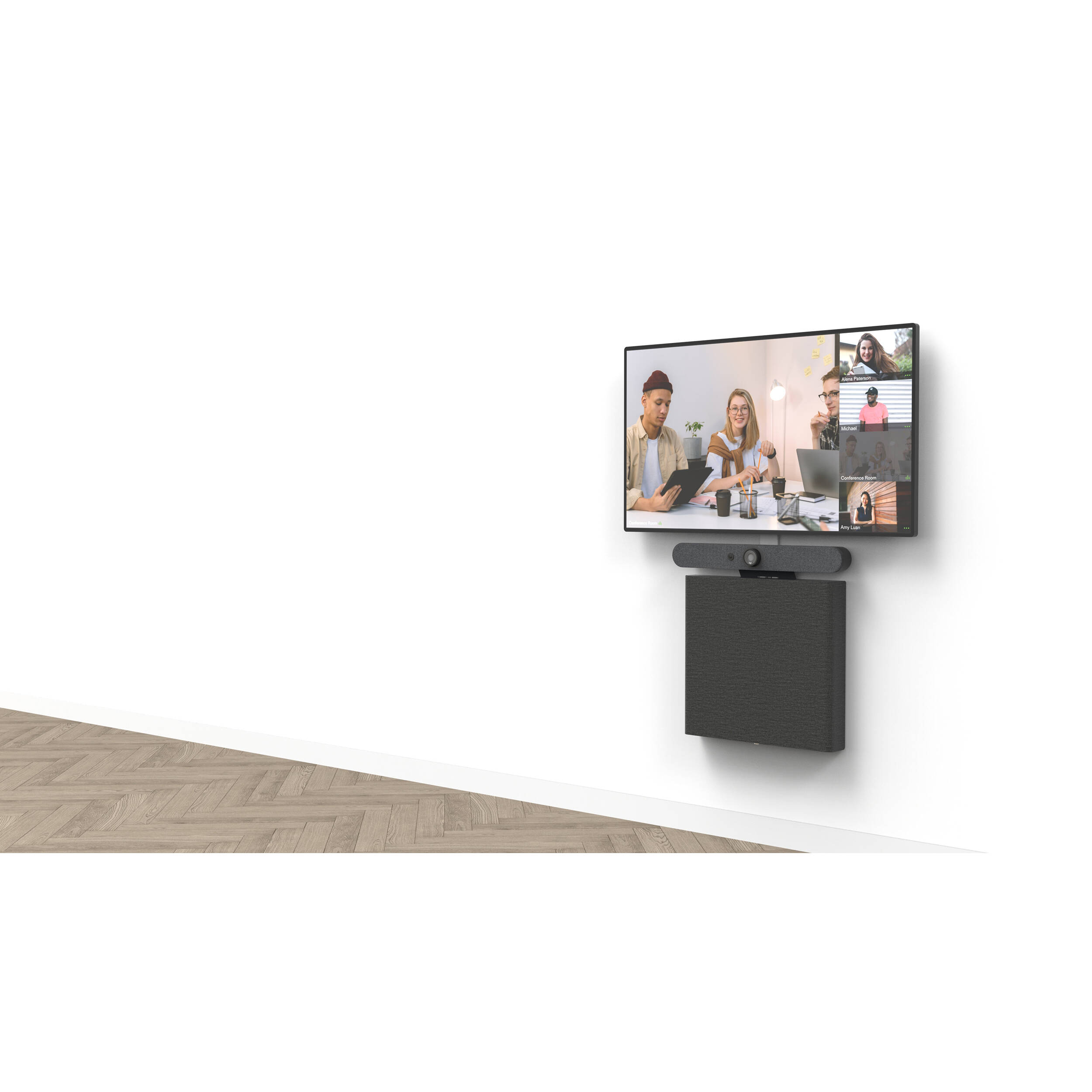 Black grey mini AV credenza for organized meeting room equipment storage — view 6