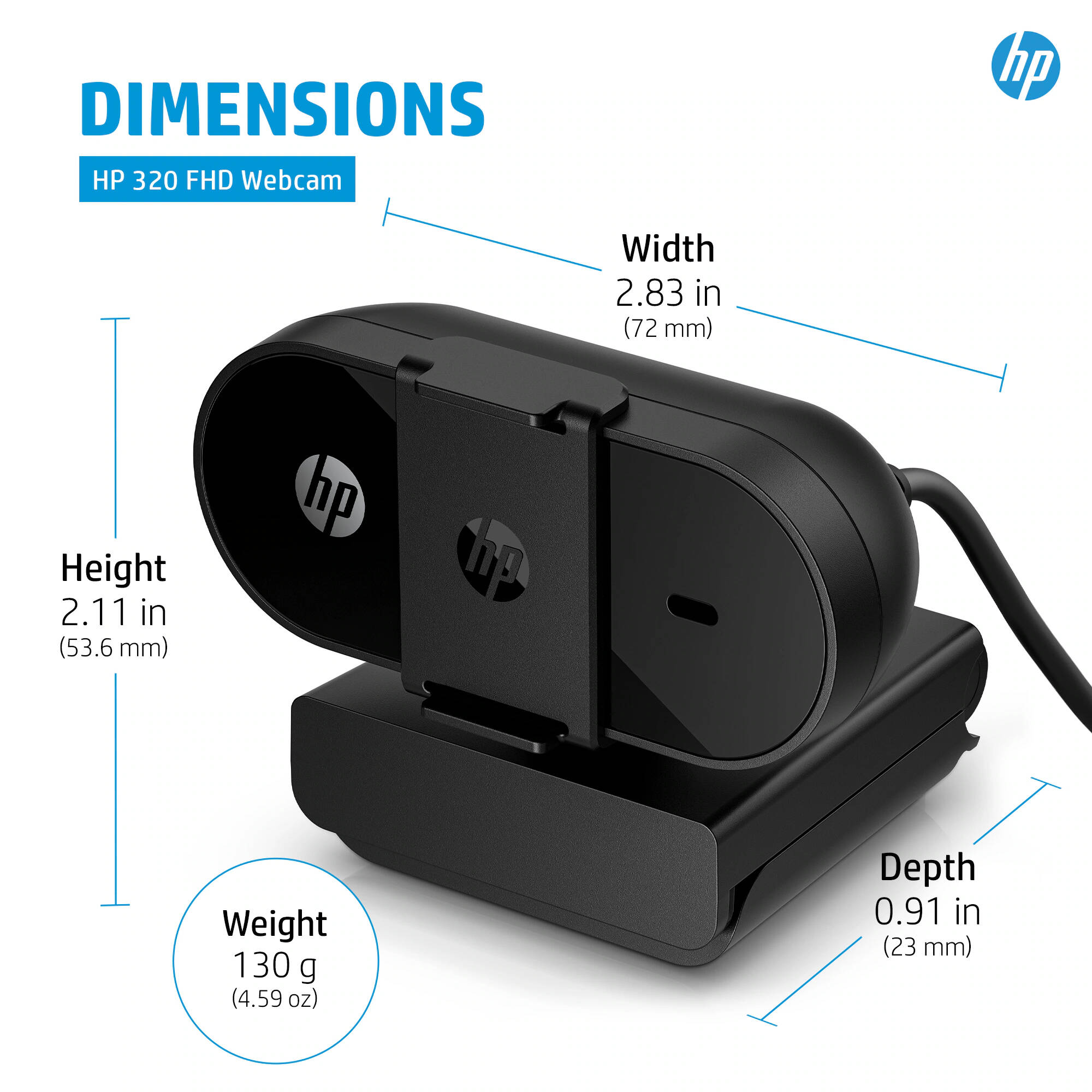 HP 320 FHD Cam USB-A Full HD webcam for business video conferencing — view 7