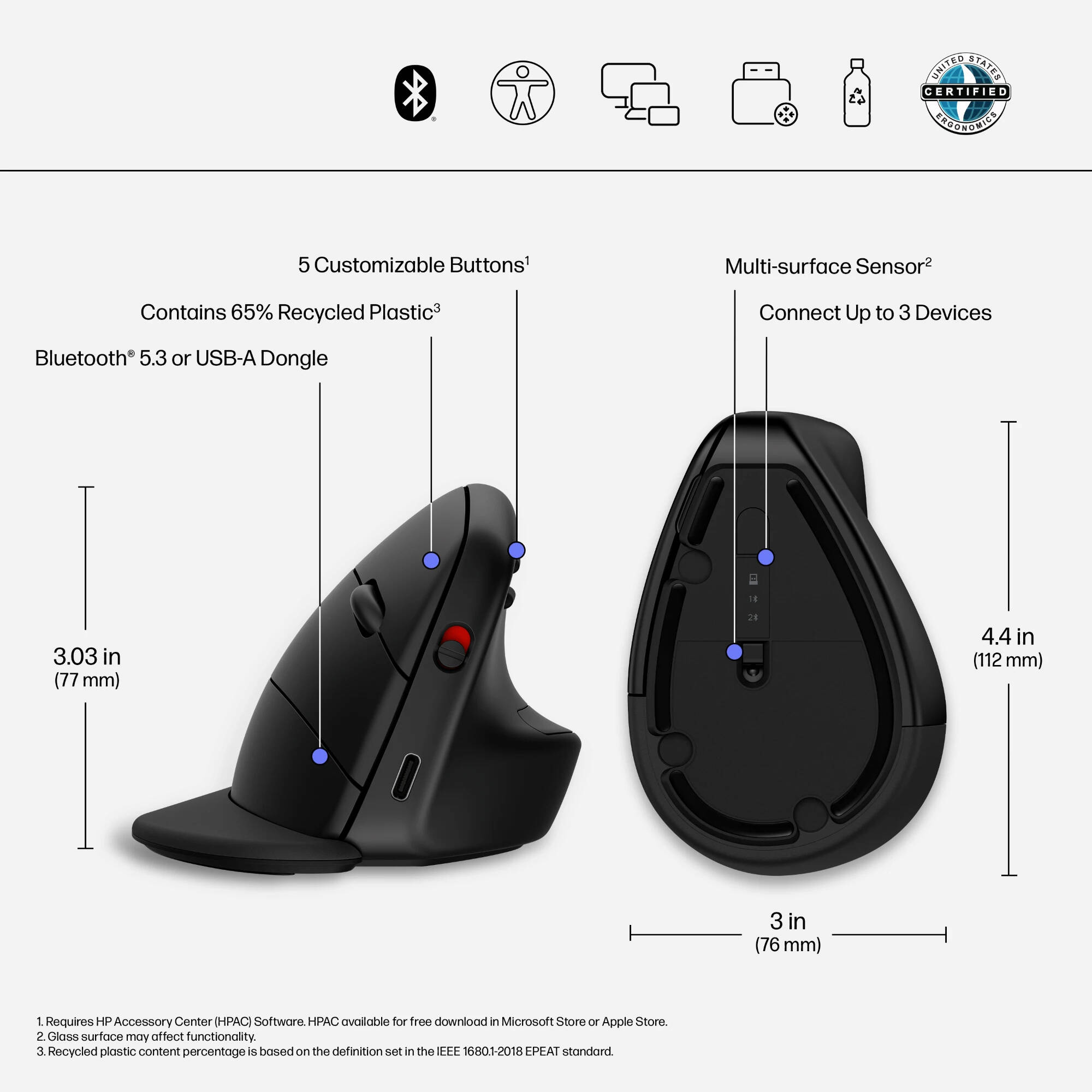 HP 925 Ergo VRTCL wireless vertical mouse for ergonomic desktop use — view 7