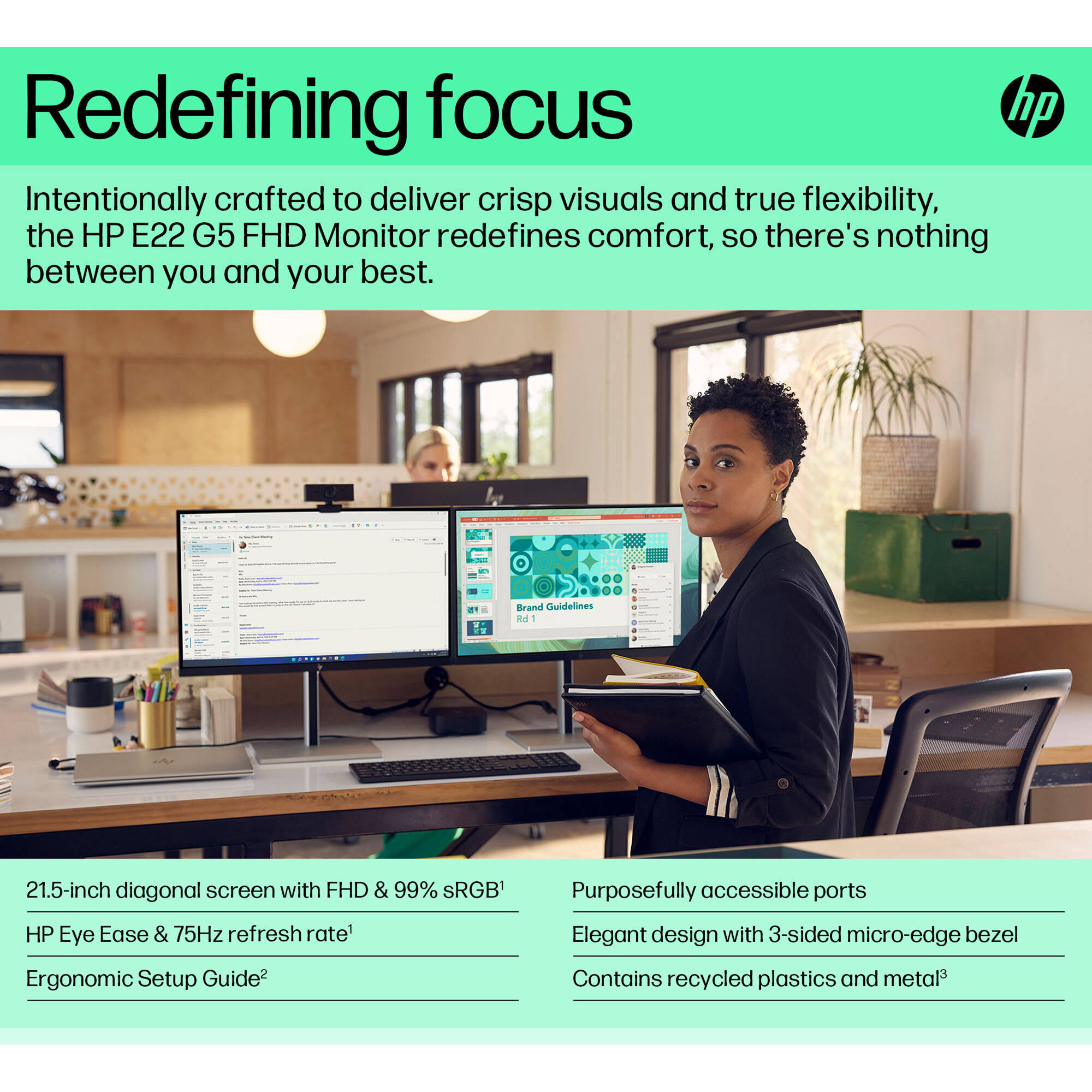 HP E22 G5 21.5-inch Full HD business monitor for office desks — view 8