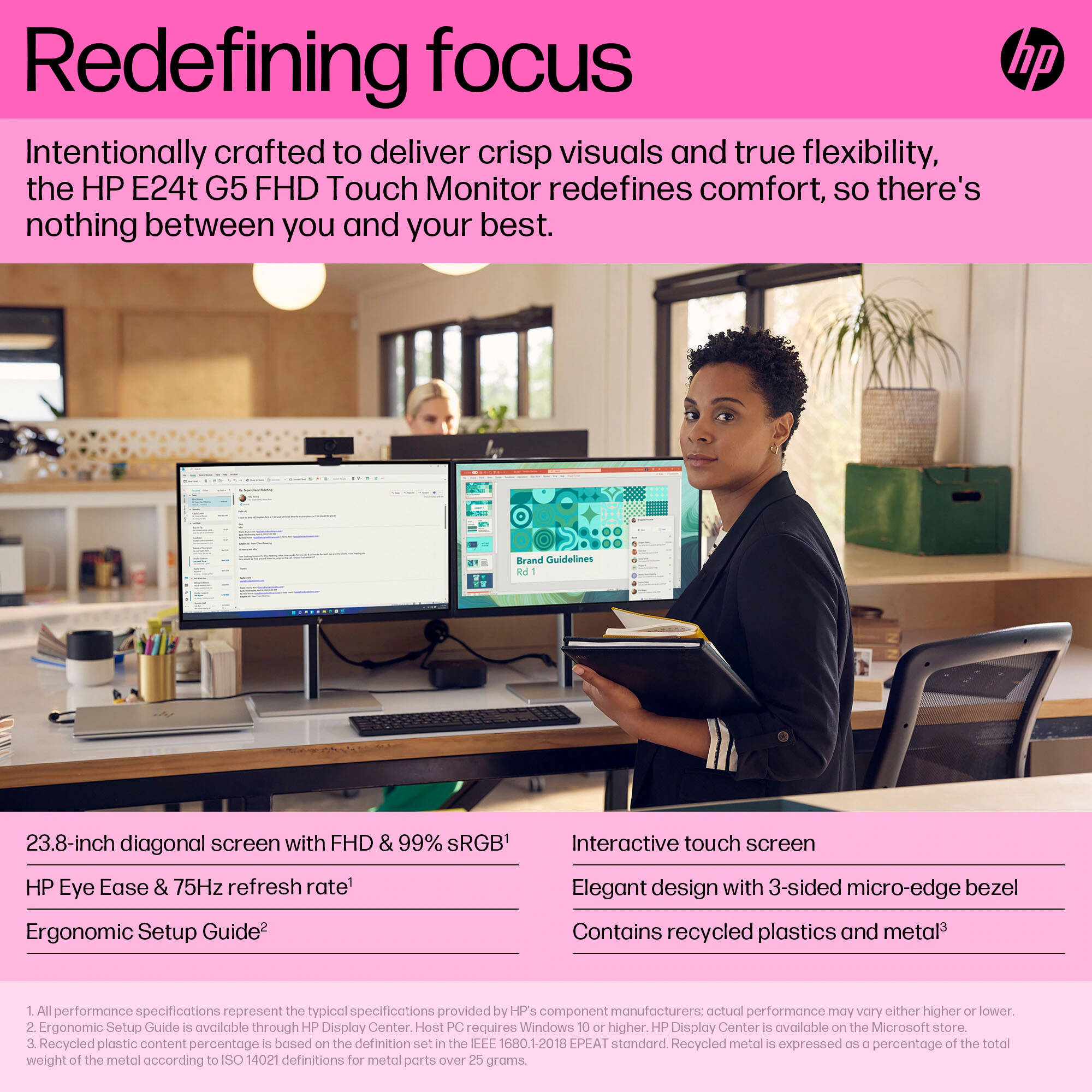 HP E24t G5 23.8-inch Full HD IPS touch monitor for business workstations — view 7