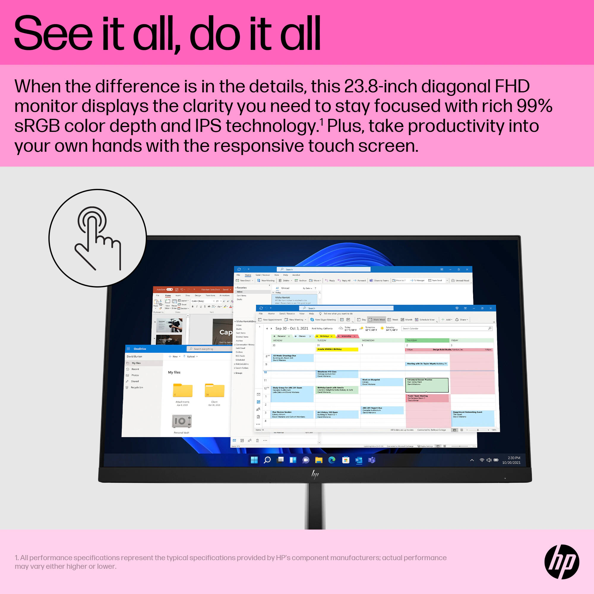HP E24t G5 23.8-inch Full HD IPS touch monitor for business workstations — view 8