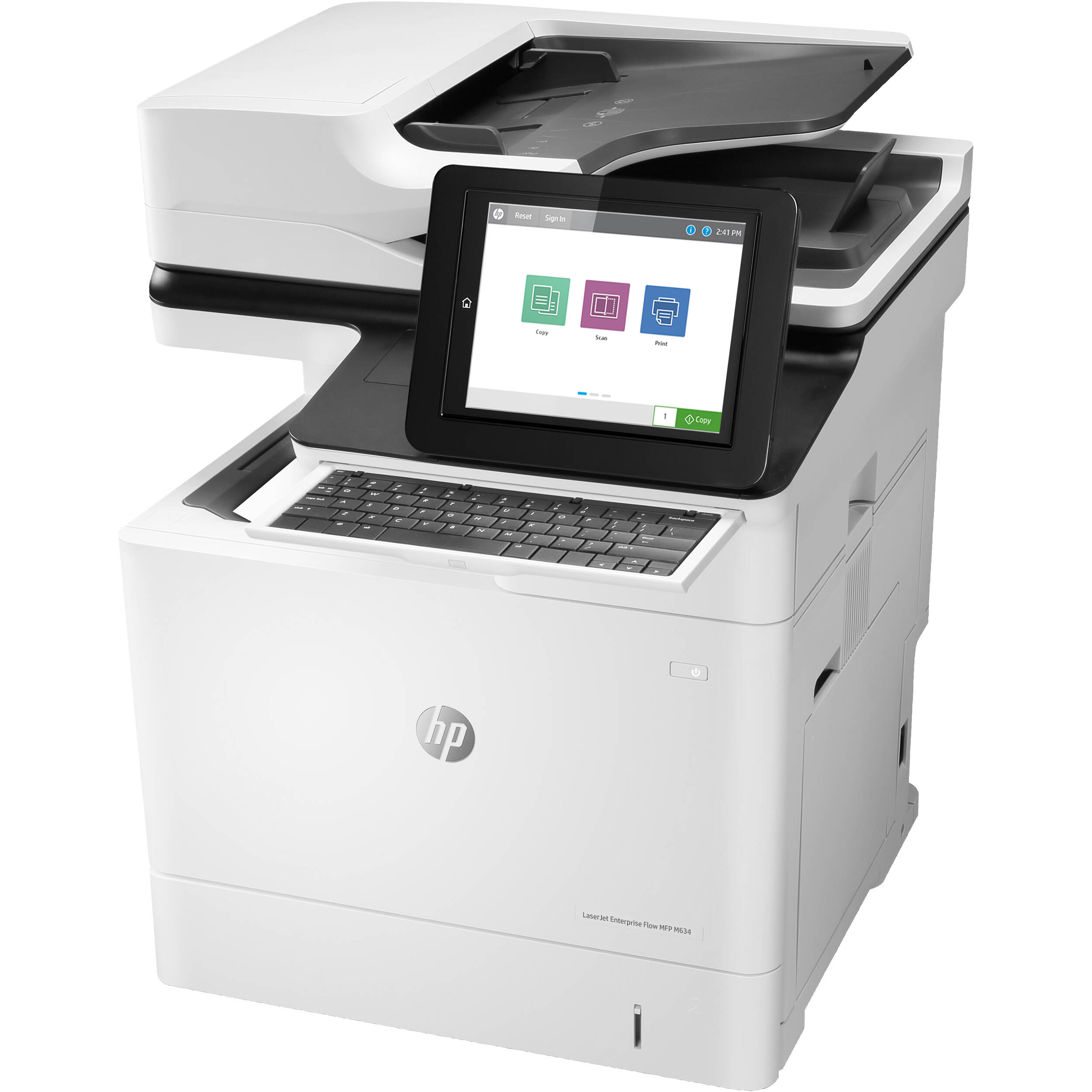 HP LaserJet Enterprise Flow MFP M634h monochrome desktop multifunction printer — view 3