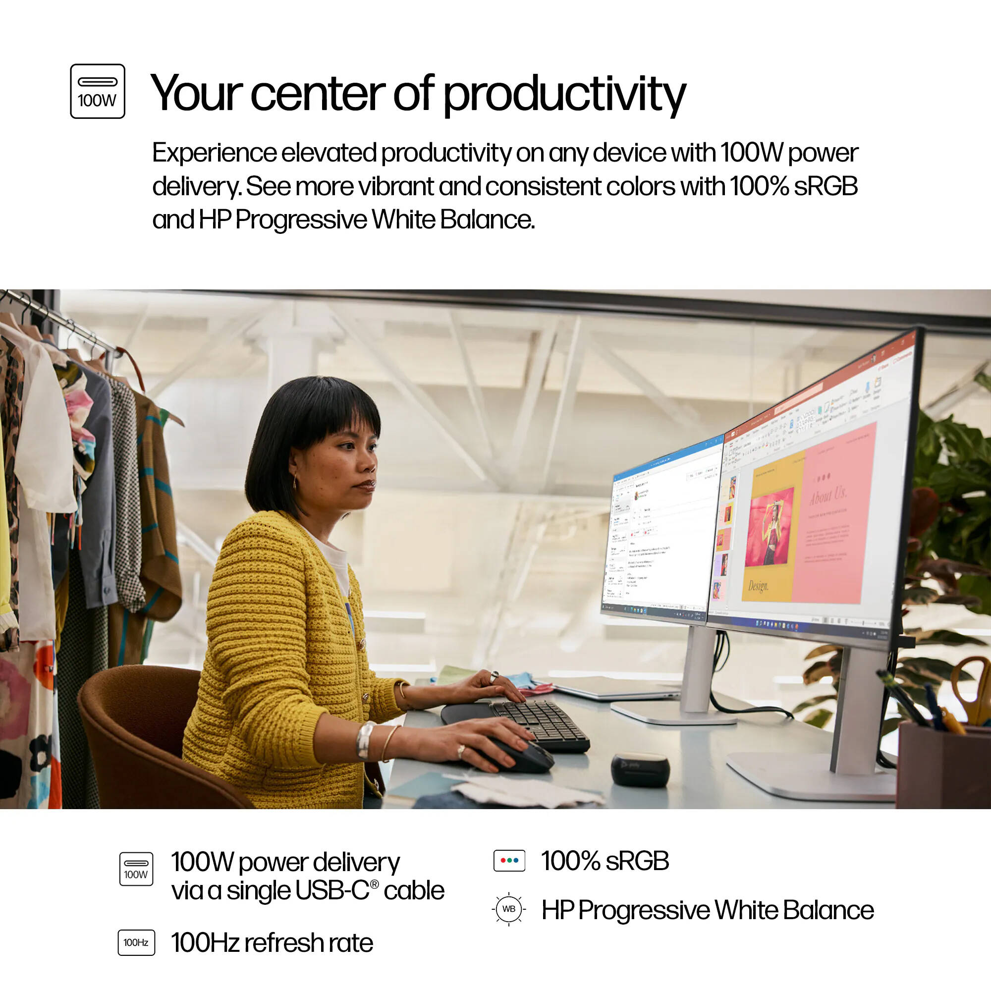 HP 23.8-inch S5 Pro 524pu Full HD IPS monitor with USB-C for business workstations — view 10