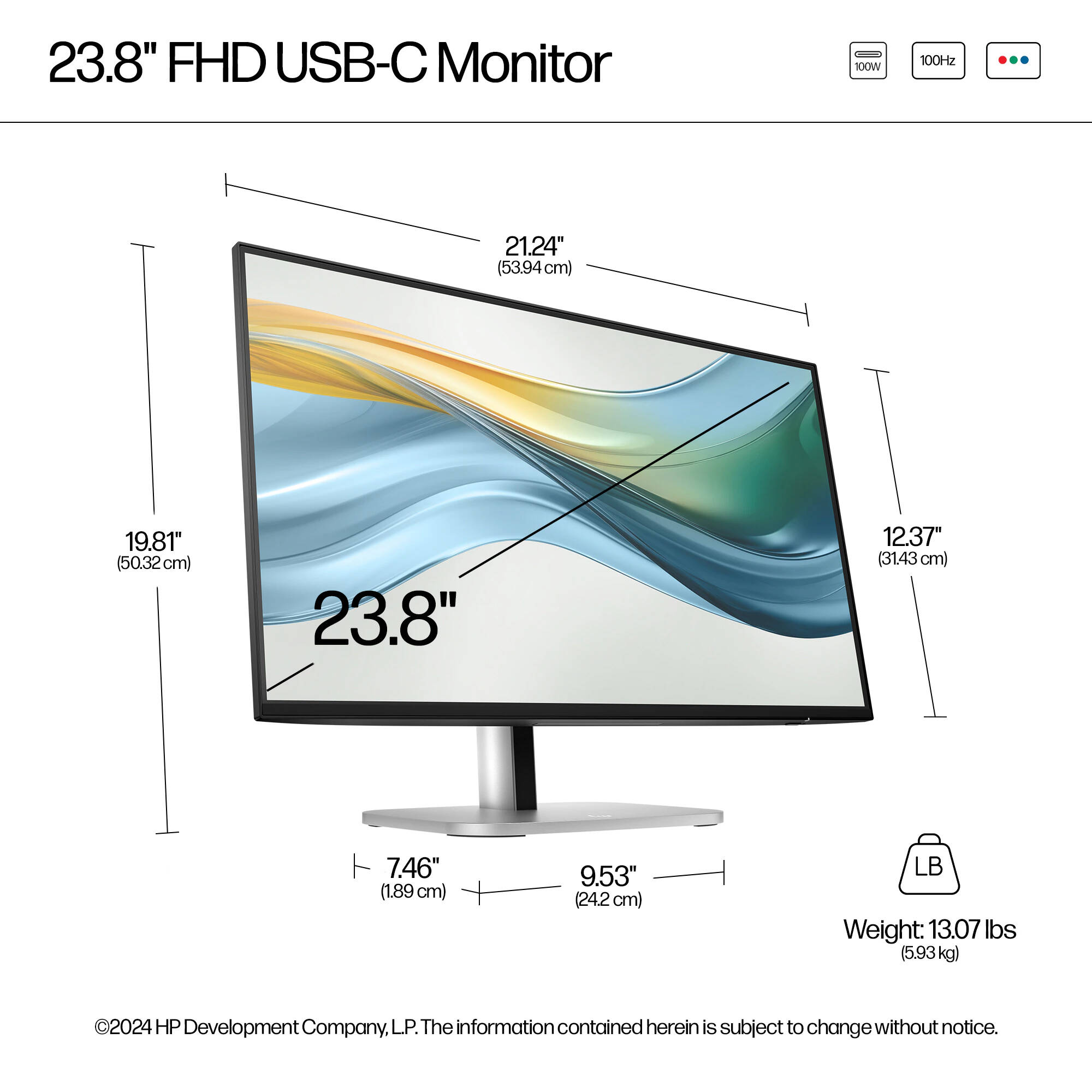 HP 23.8-inch S5 Pro 524pu Full HD IPS monitor with USB-C for business workstations — view 11