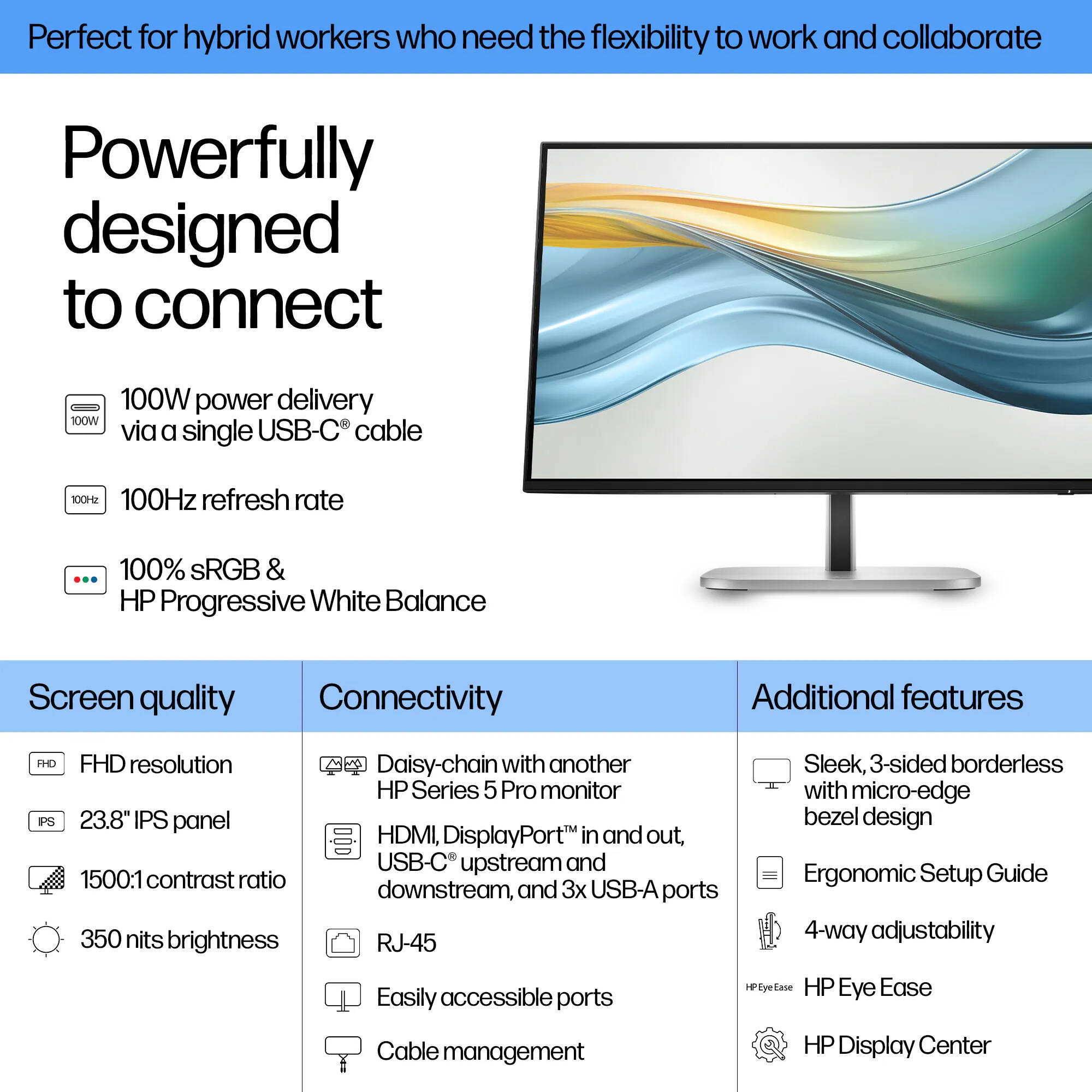 HP 23.8-inch S5 Pro 524pu Full HD IPS monitor with USB-C for business workstations — view 12