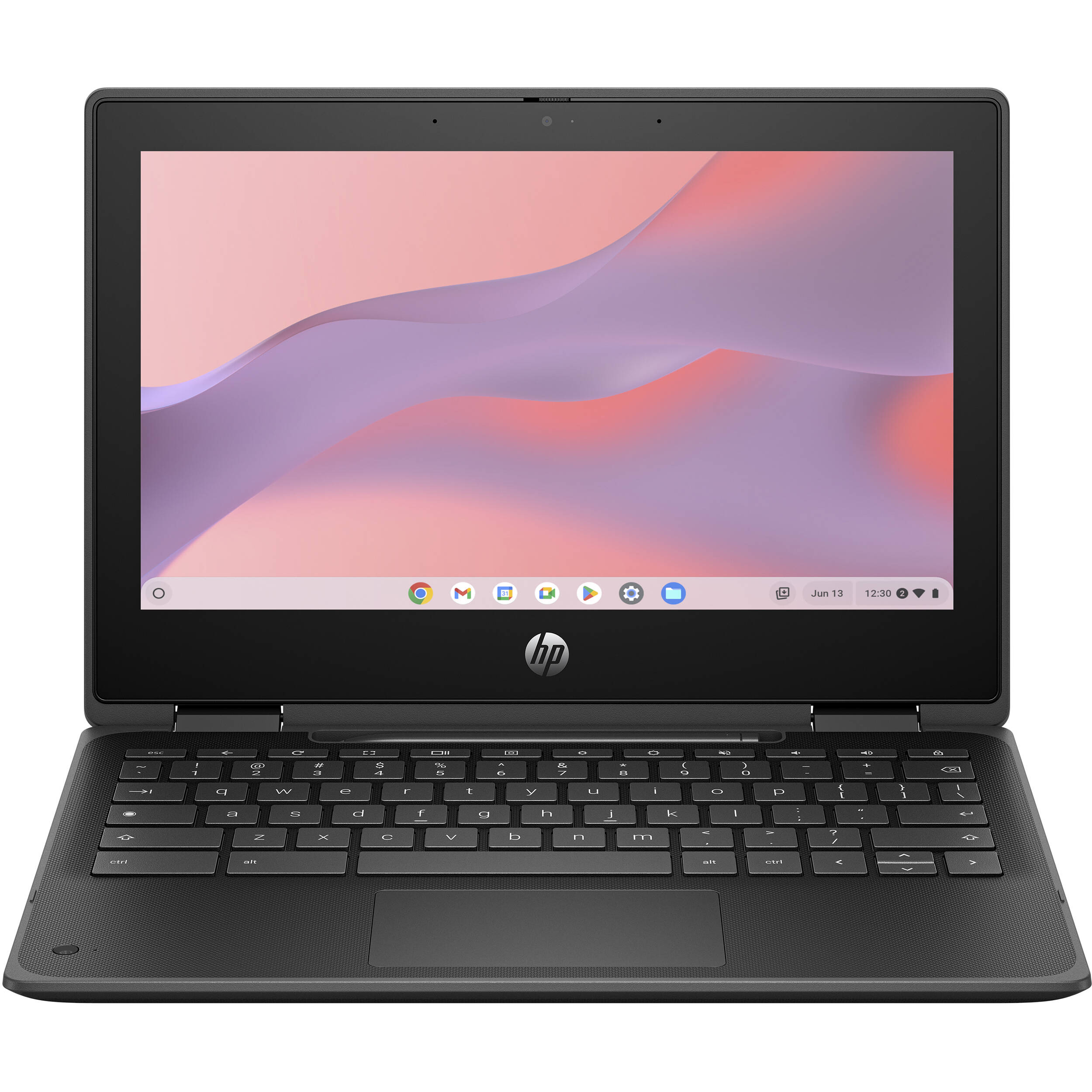 HP Fortis x360 11 G5 Chromebook with 11.6-inch touchscreen, Intel N100, and Flint Gray convertible design — view 2