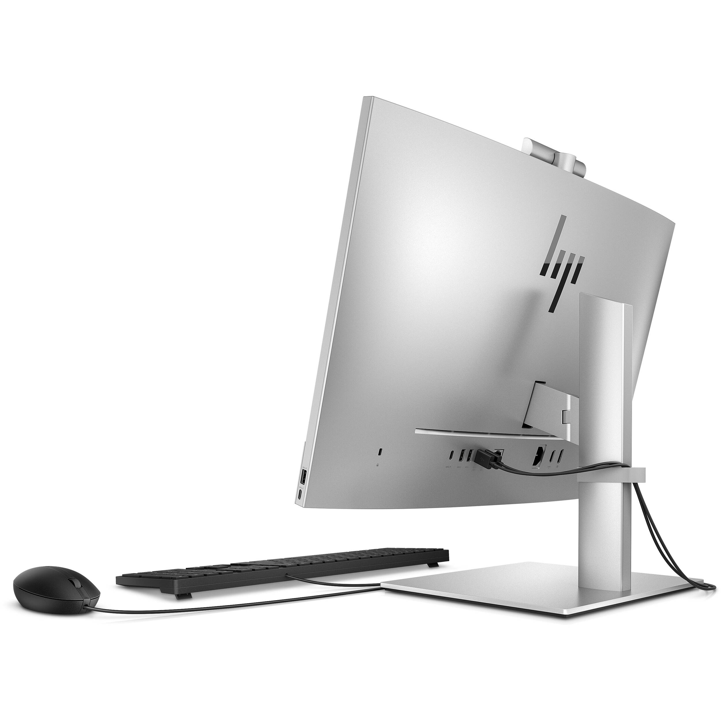 HP EliteOne 840 G9 all-in-one desktop with 23.8-inch FHD display, natural silver finish, and integrated webcam — view 5