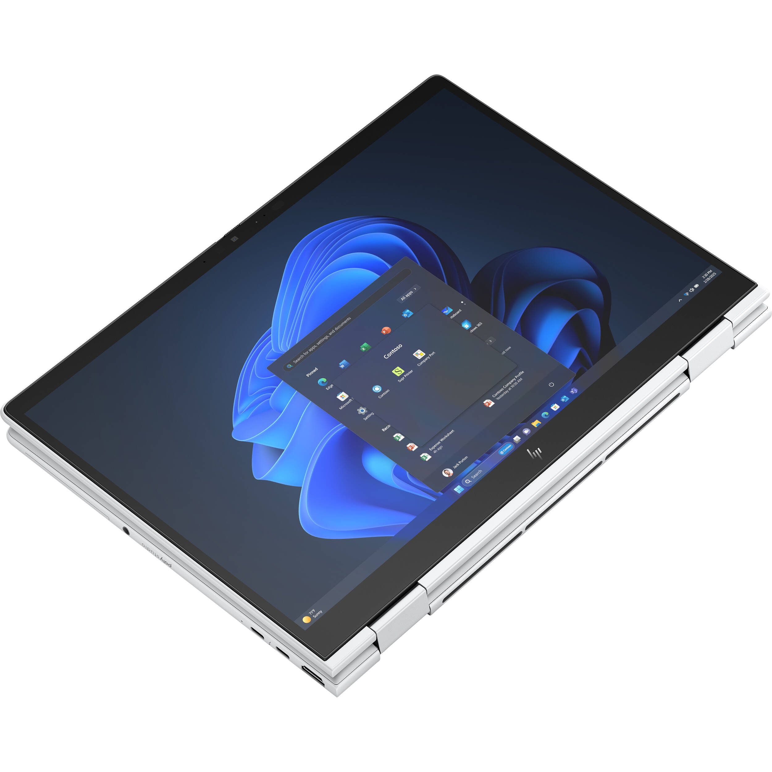 HP EliteBook 8 Flip G1i 13-inch 2-in-1 laptop with touchscreen, silver business chassis, and convertible hinge — view 8