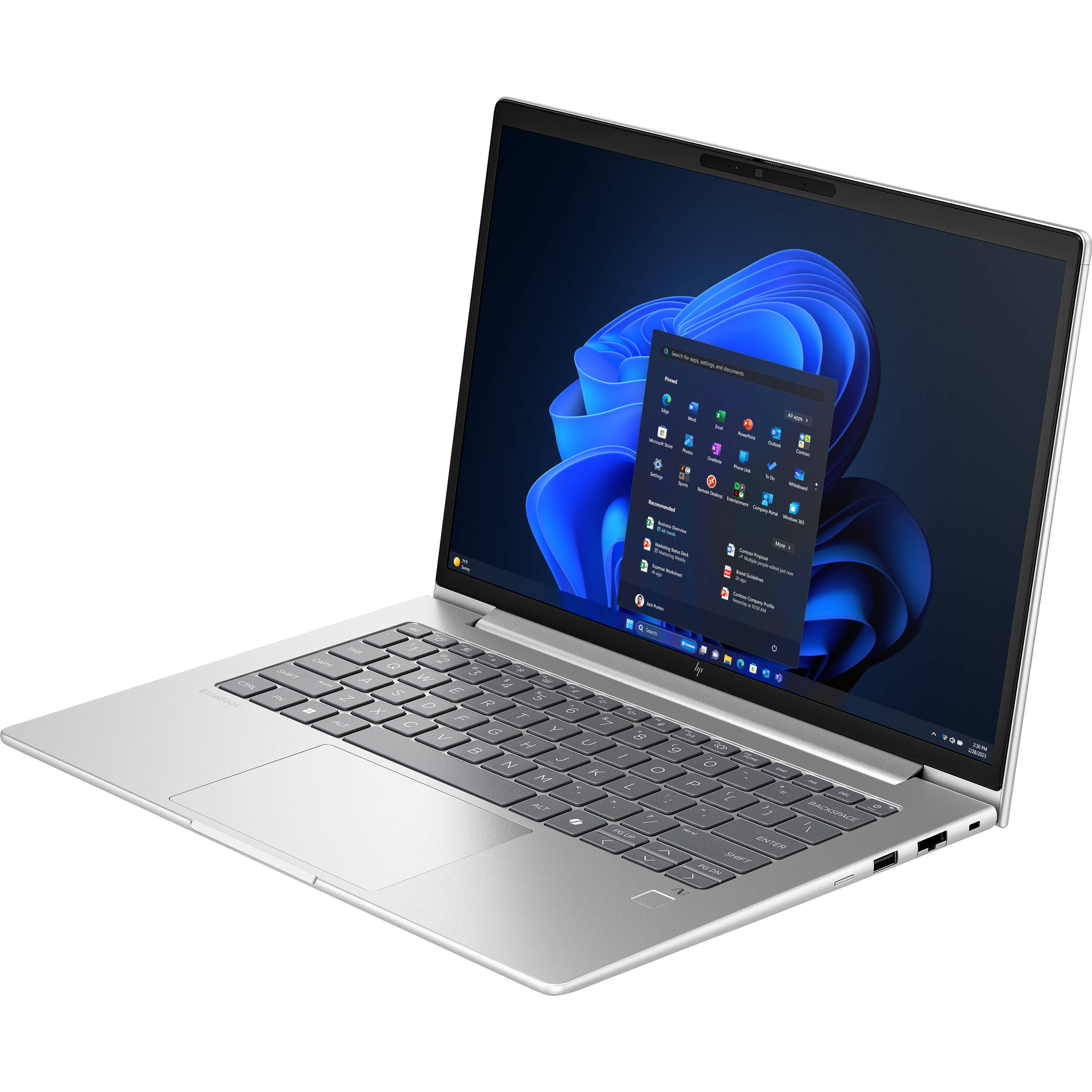 HP EliteBook 6 G1 aAI business laptop with 14-inch WUXGA display, silver chassis, and fingerprint reader — view 3