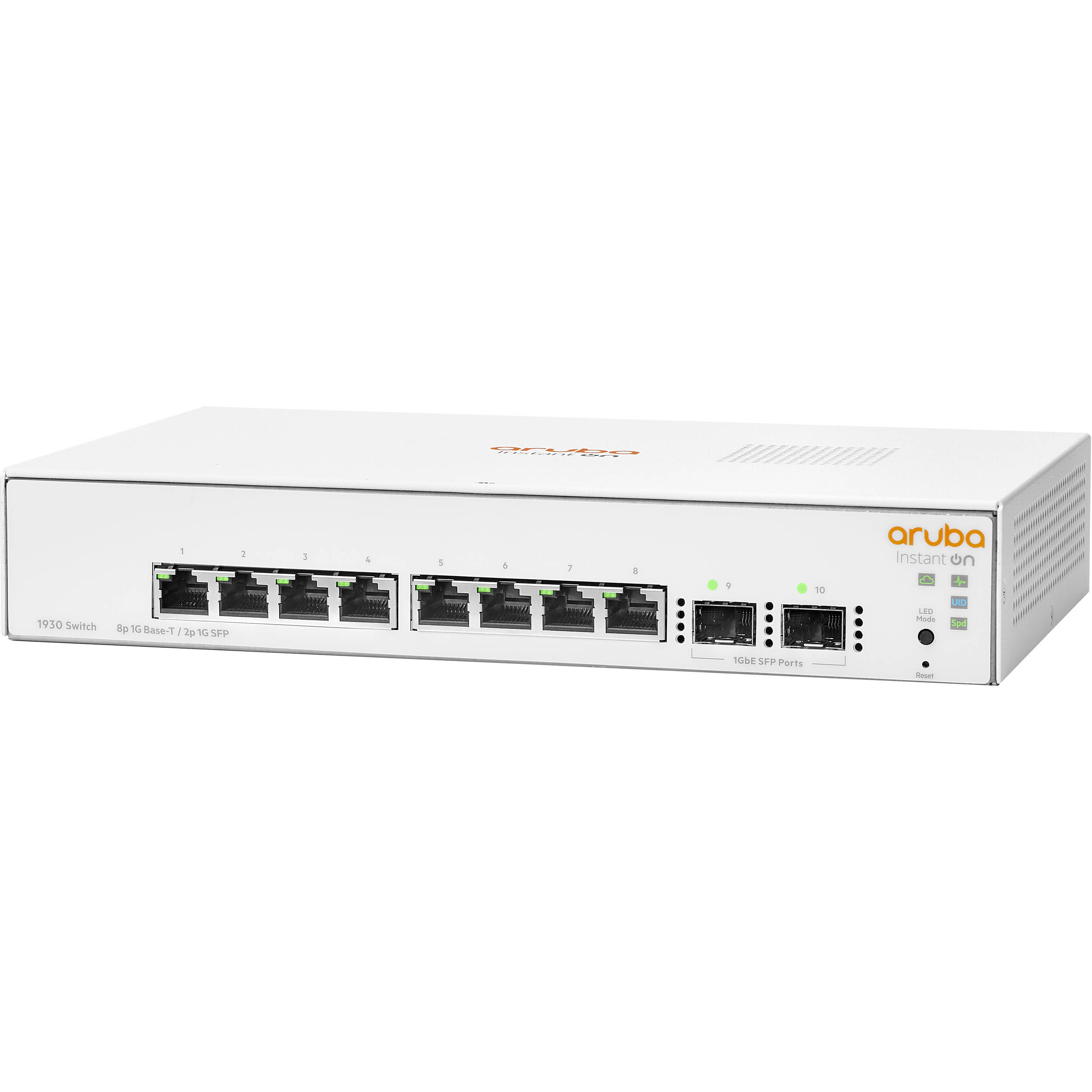 HPE Aruba Instant On 1930 8-port smart-managed Layer 2+ switch with 2 SFP uplinks and 124 W PoE capacity — view 2