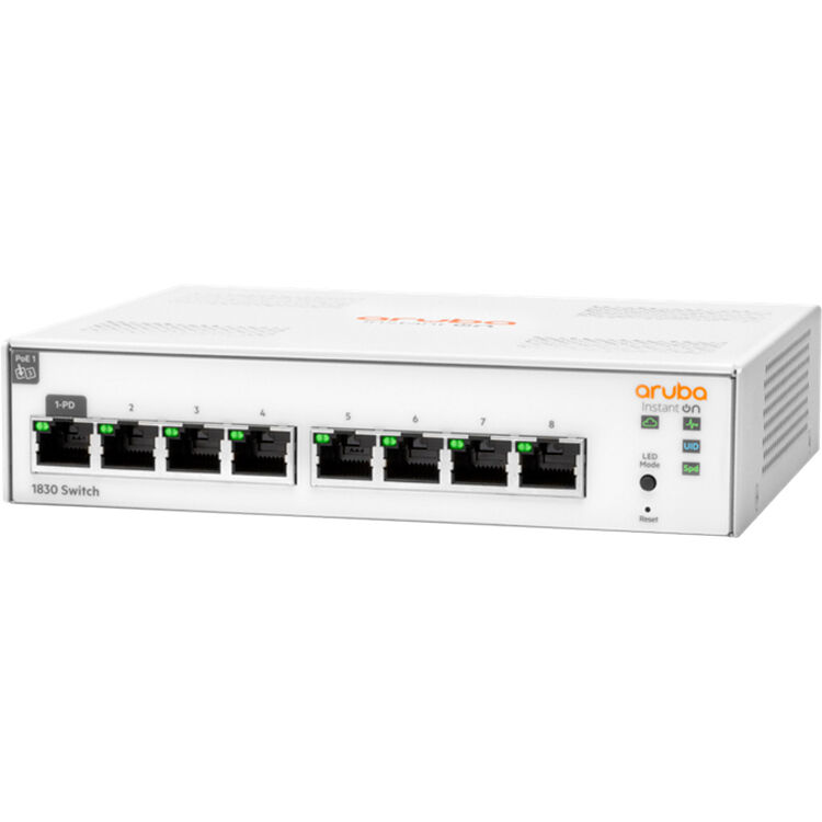 HPE Networking Instant On Switch 1830 8G smart-managed Layer 2 Gigabit switch, fanless desktop or rack-mount design — view 2
