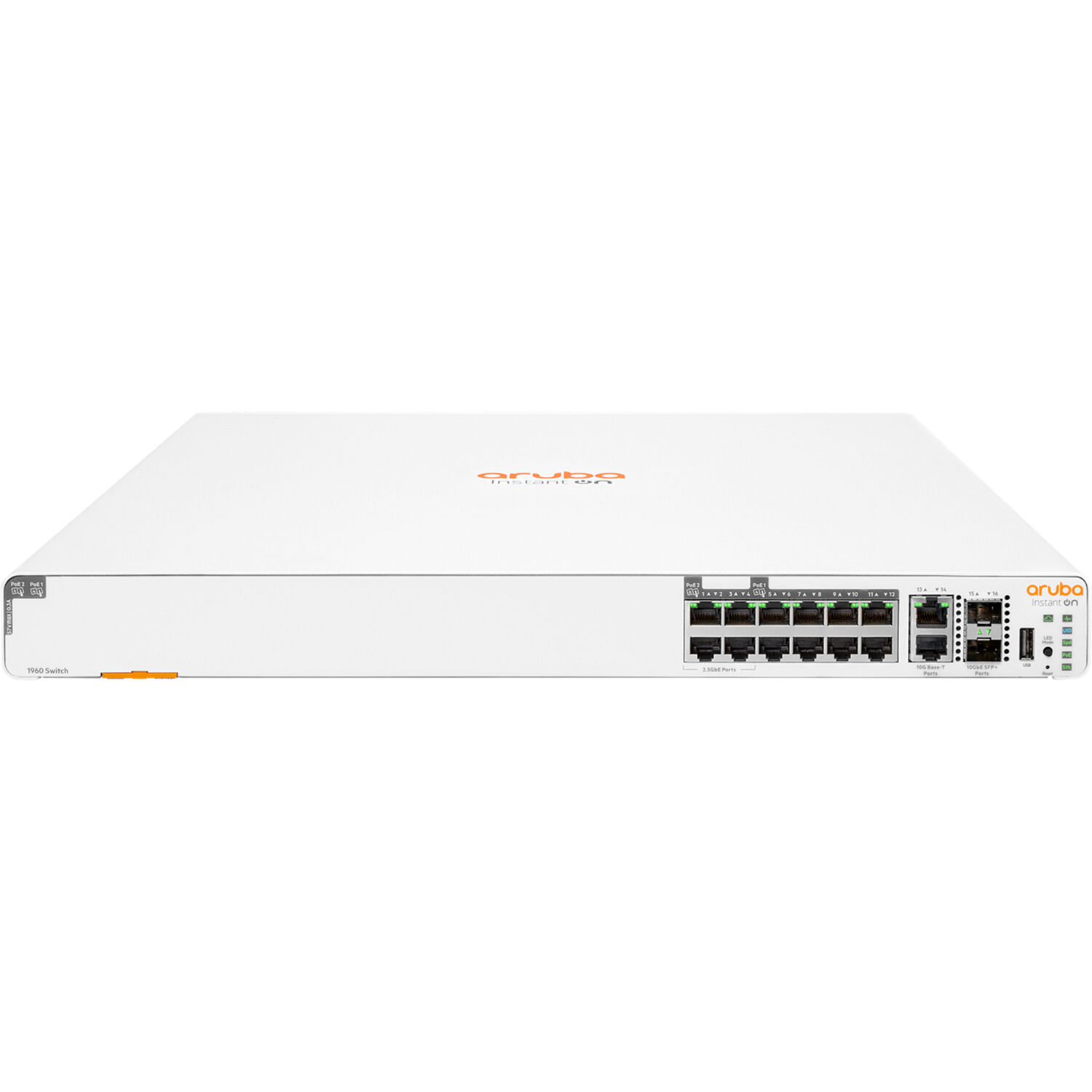HPE Networking Instant On 1960 12-port mGig smart-managed Layer 2+ PoE switch with 480W budget and 10G uplinks — view 2