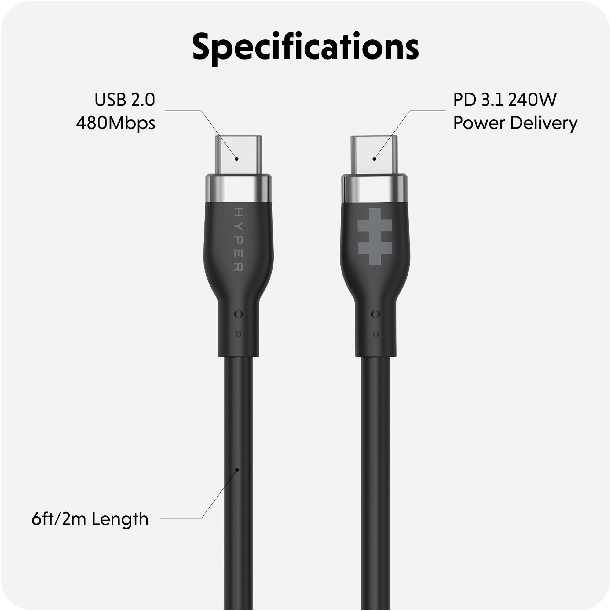 Black 1 m silicone USB-C charging cable rated for 240 W — view 5
