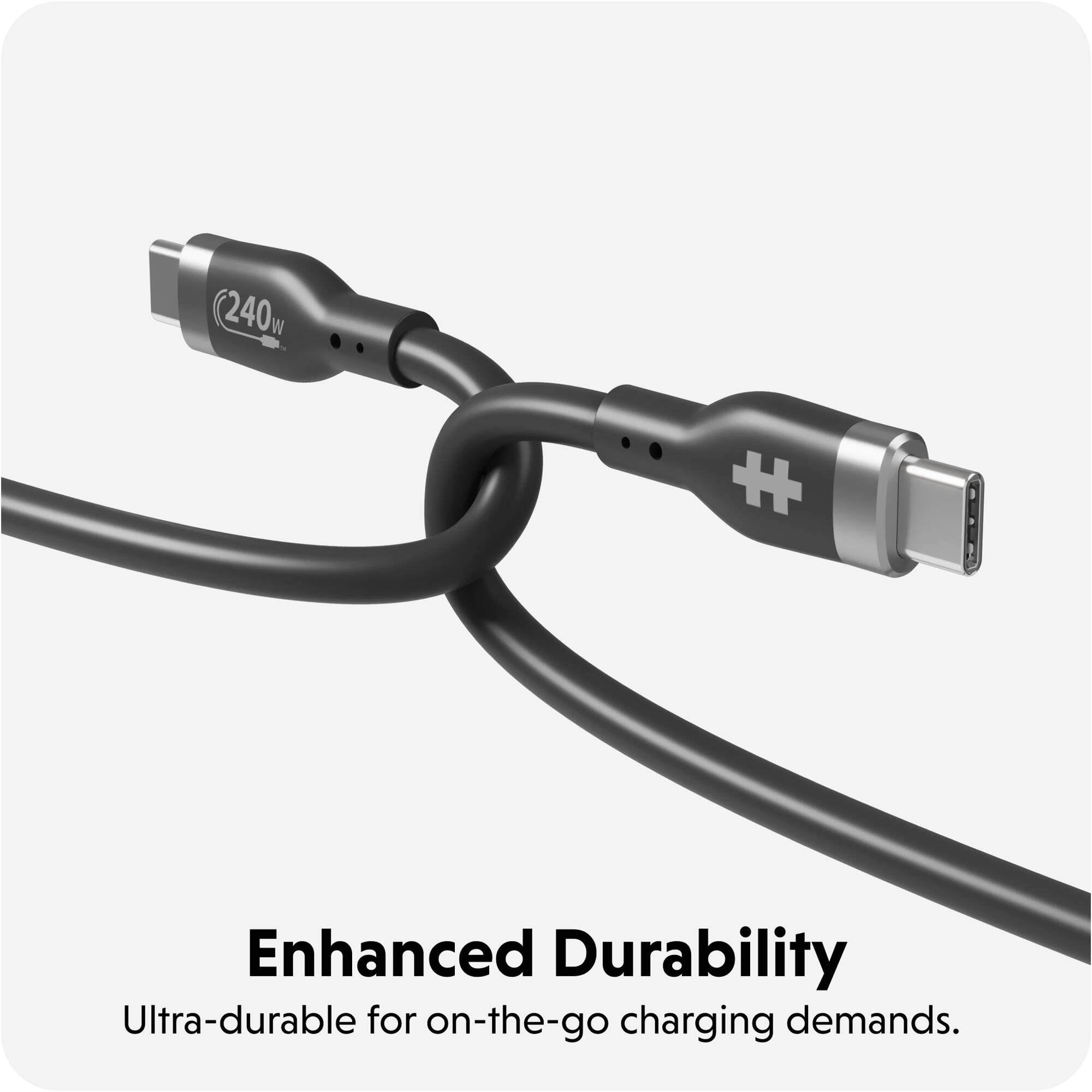 Black 1 m silicone USB-C charging cable rated for 240 W — view 6