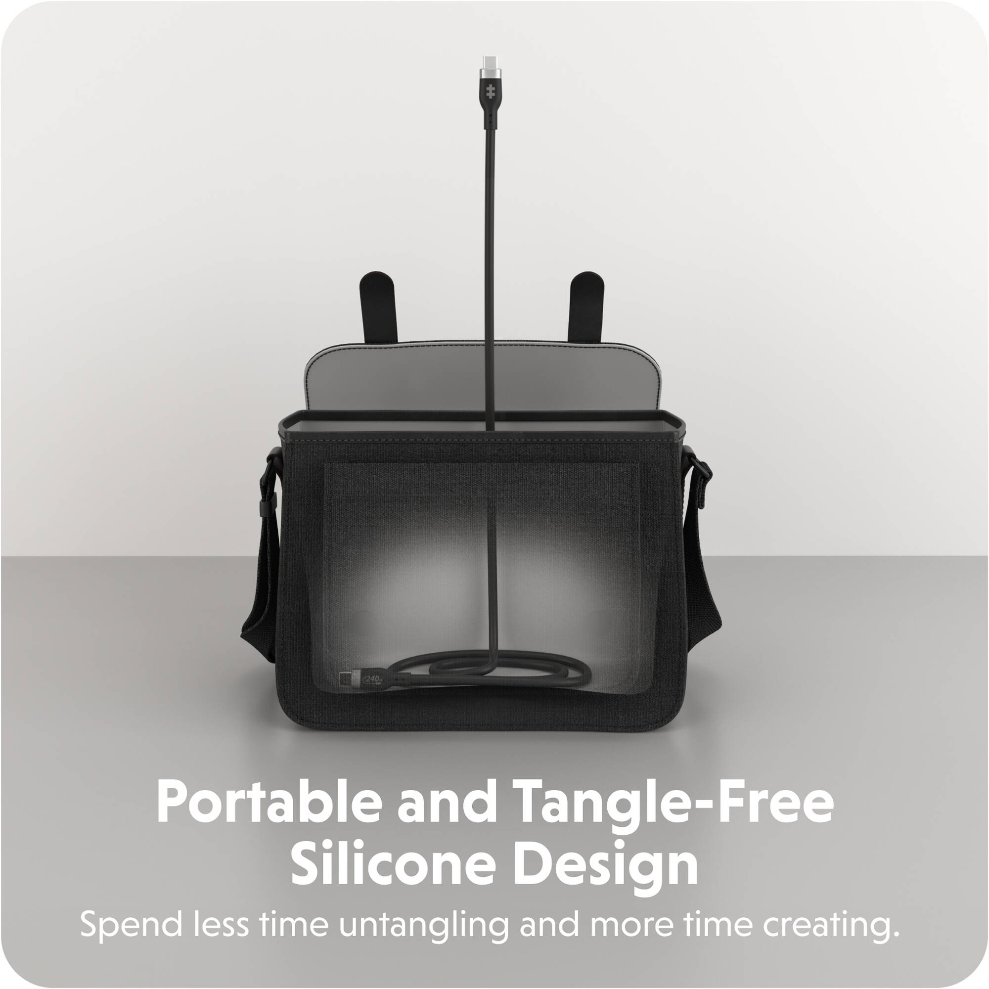 Black 1 m silicone USB-C charging cable rated for 240 W — view 8