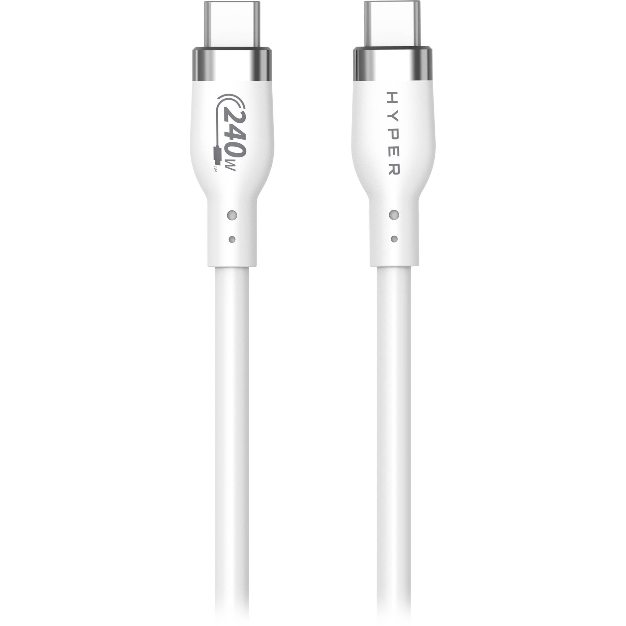 White 1 m silicone USB-C charging cable rated for 240 W power delivery — view 2