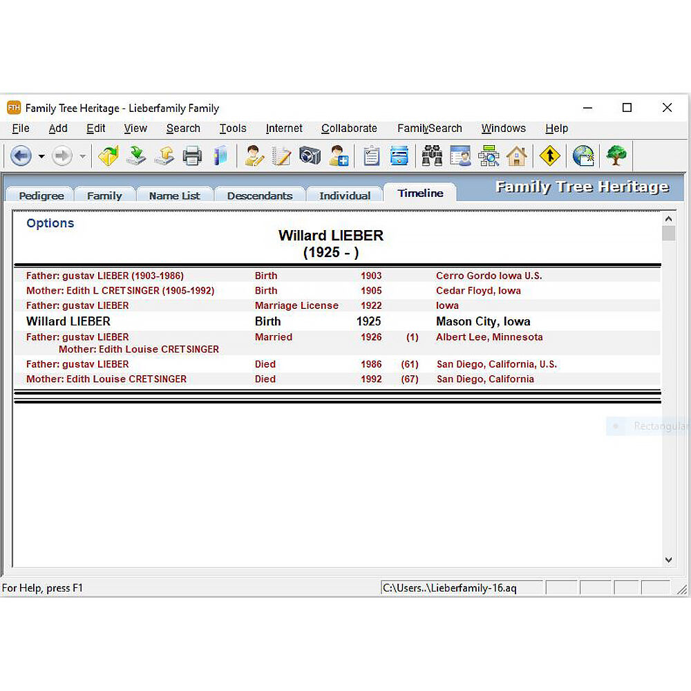 Family Tree Heritage Gold 16 ESD genealogy software — view 4