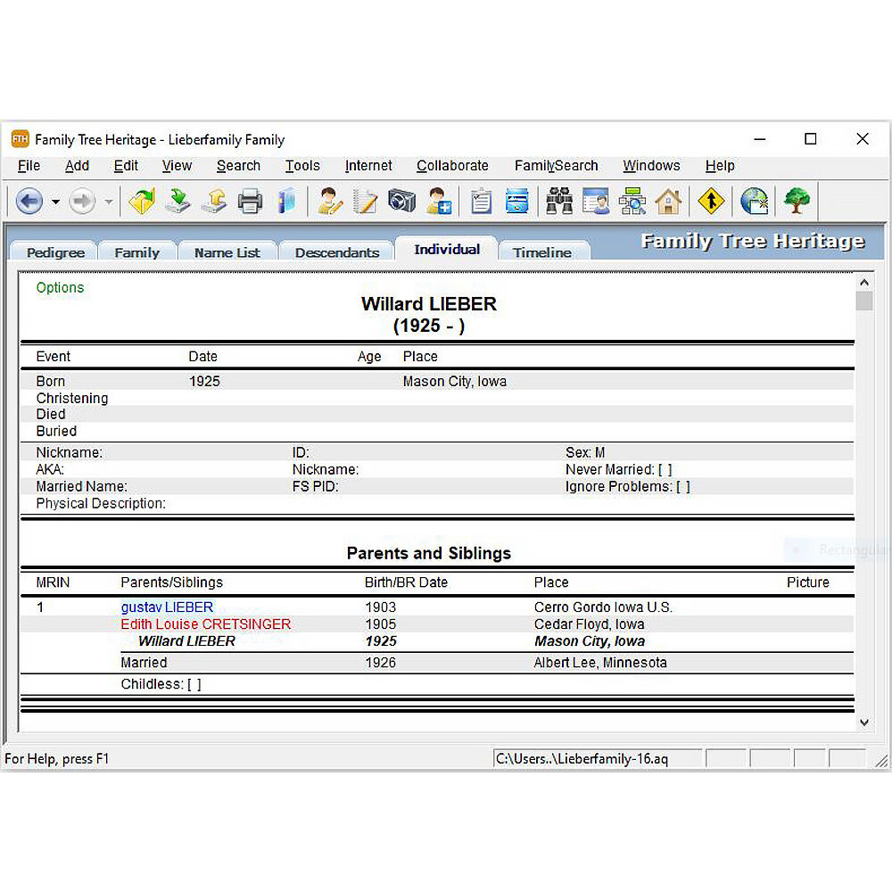Family Tree Heritage Gold 16 ESD genealogy software — view 8