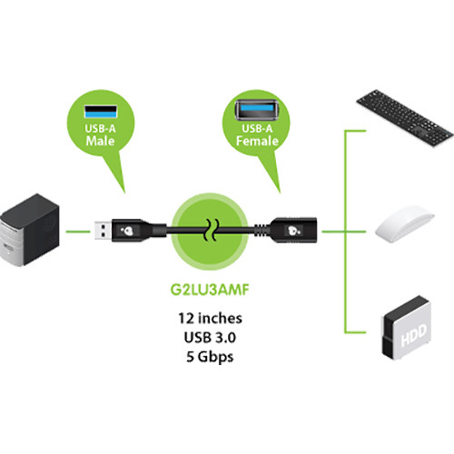 IOGEAR G2LU3AMF USB 3.0 Type A male to female extension cable for peripheral reach — view 5