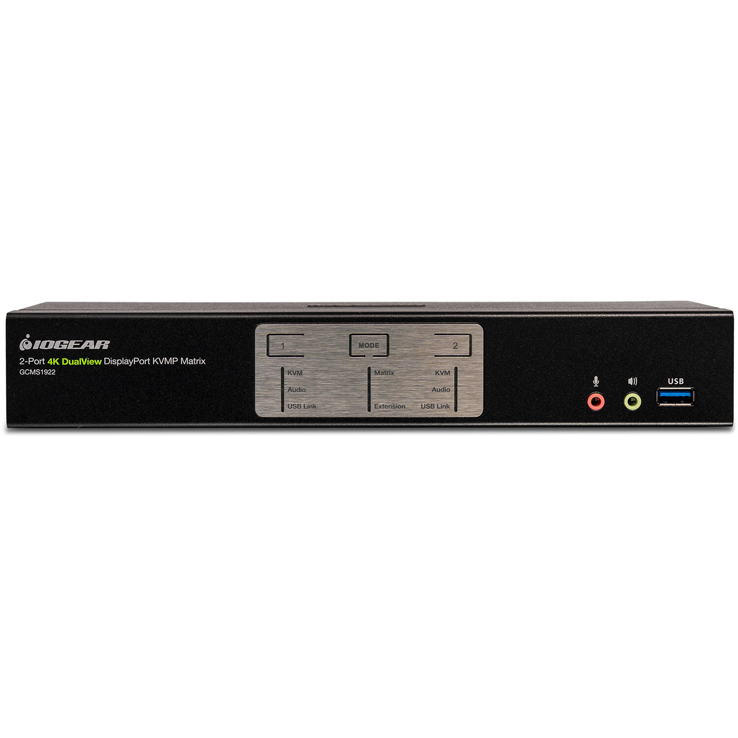 IOGEAR GCMS1922 2-port 4K dual view DisplayPort matrix KVM with USB audio and mouse crossover switch — view 2