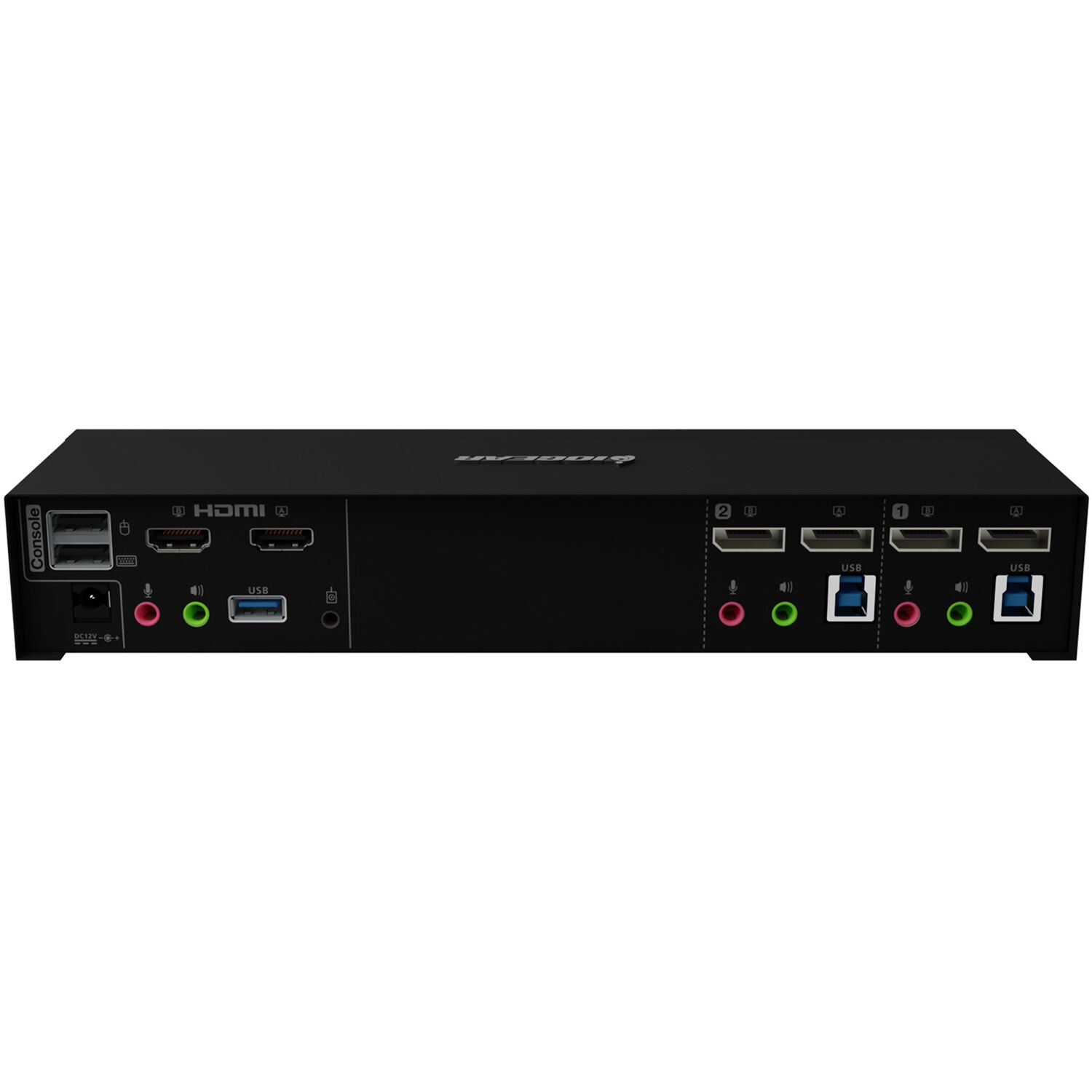 IOGEAR GCMS1922 2-port 4K dual view DisplayPort matrix KVM with USB audio and mouse crossover switch — view 3
