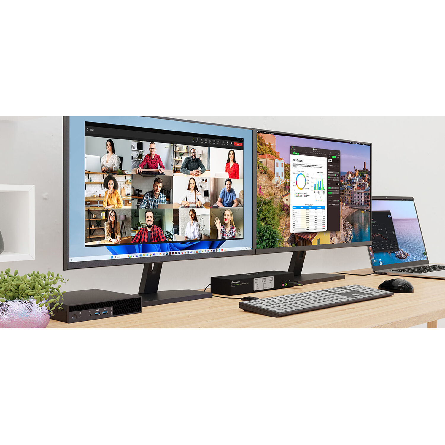 IOGEAR GCMS1922 2-port 4K dual view DisplayPort matrix KVM with USB audio and mouse crossover switch — view 4
