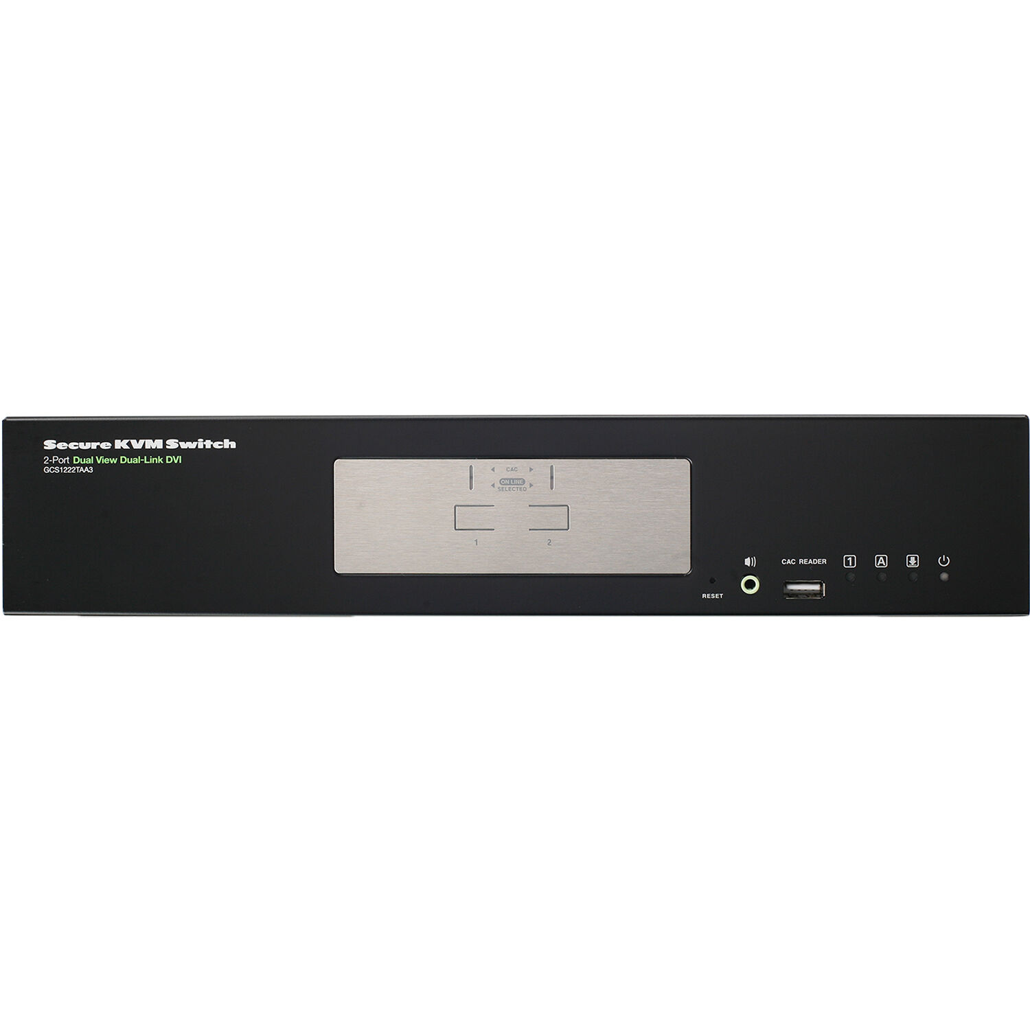 IOGEAR GCS1222TAA3 secure 2-port DVI KVM switch for controlled-access desktop use — view 2