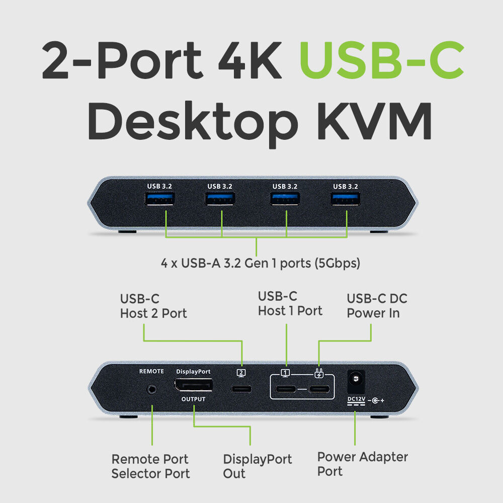 IOGEAR GCS1602CC 2-port 4K USB-C desktop KVM switch with DisplayPort output — view 6