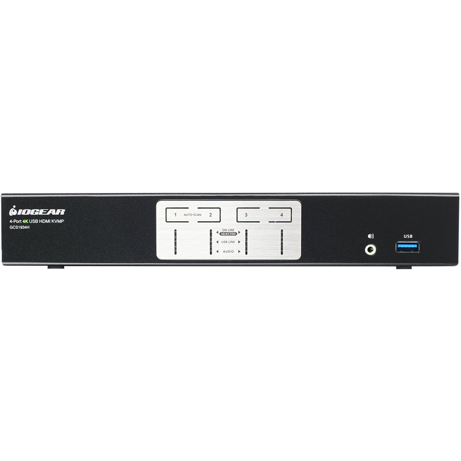 IOGEAR GCS1934H 4-port 4K HDMI USB audio KVM switch for controlling four computers — view 2