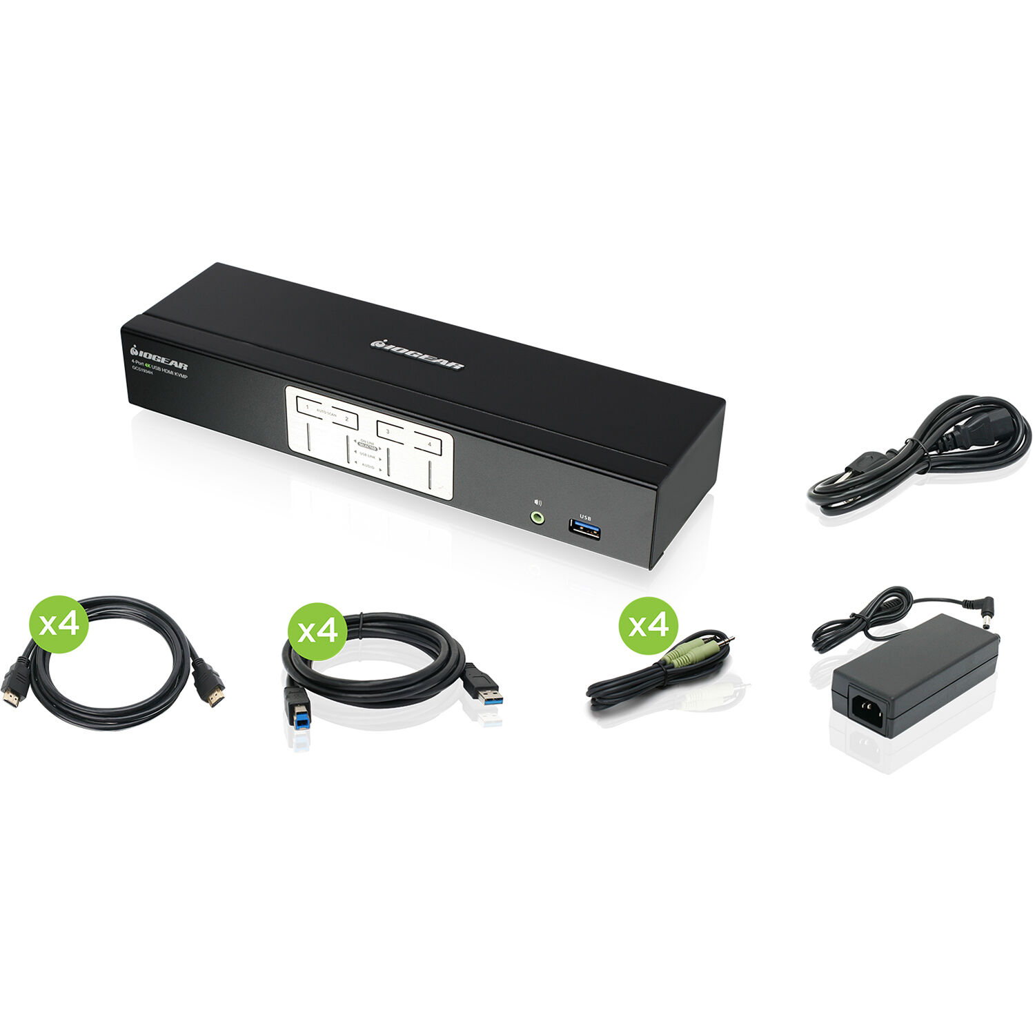 IOGEAR GCS1934H 4-port 4K HDMI USB audio KVM switch for controlling four computers — view 4