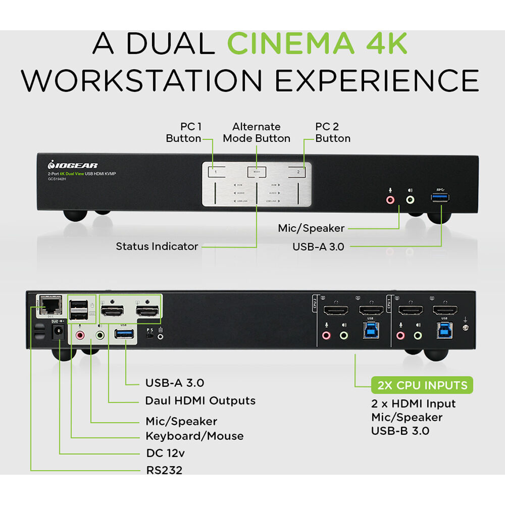 IOGEAR GCS1942H 2-port 4K dual view KVMP switch with HDMI for secure desktop control — view 6
