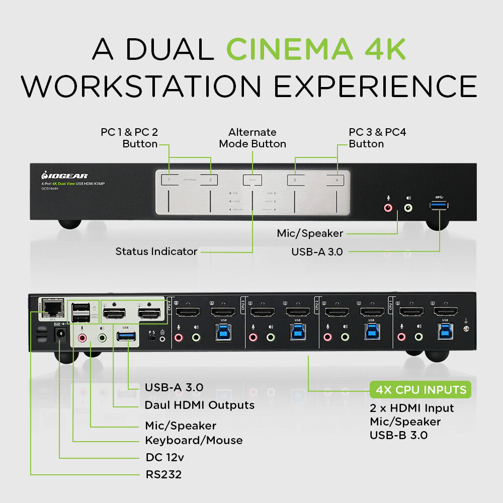 IOGEAR GCS1944H 4-port 4K dual view KVMP with HDMI TAA compliant — view 6
