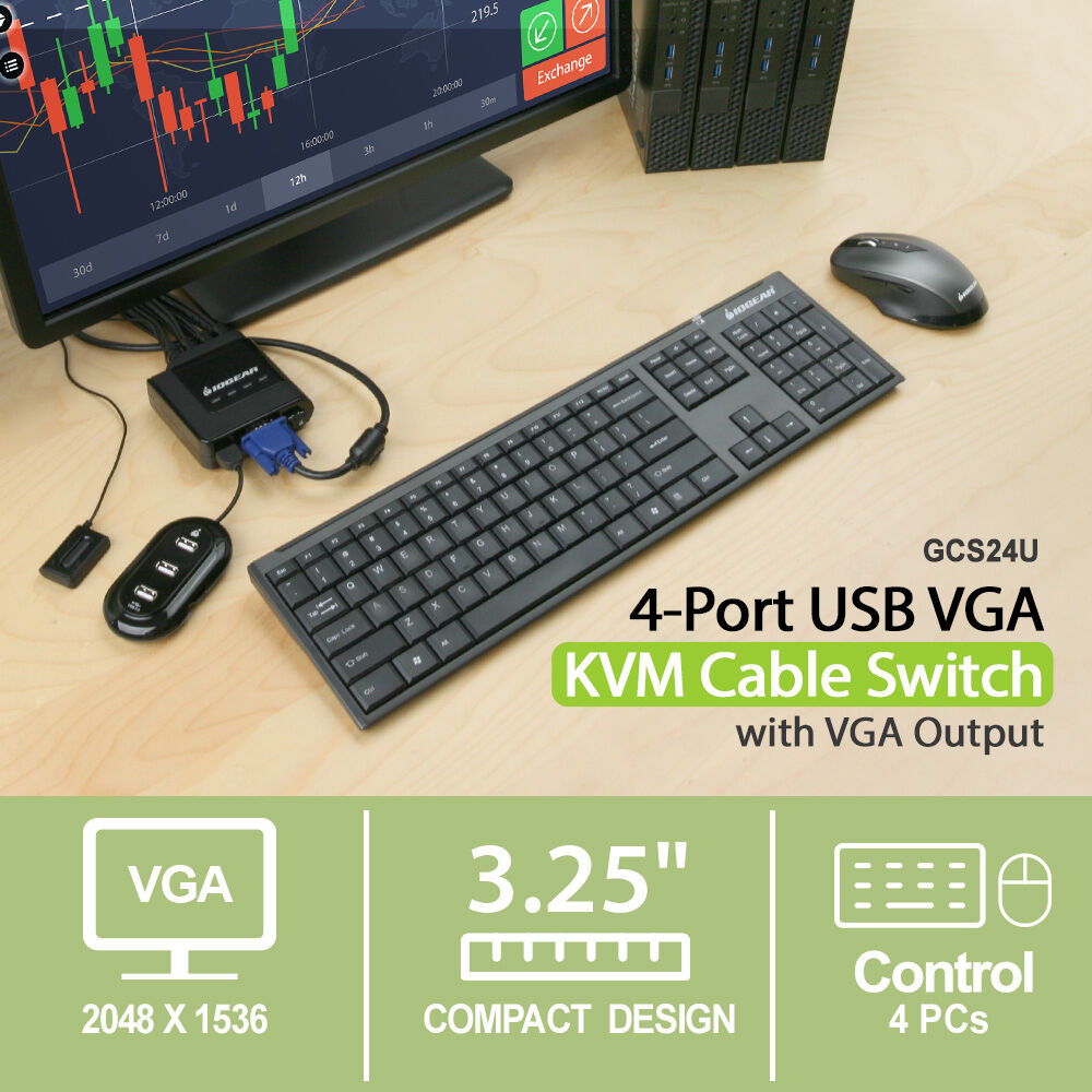 IOGEAR GCS24U 4-port USB cable KVM switch with wired remote for sharing one console across four computers — view 4