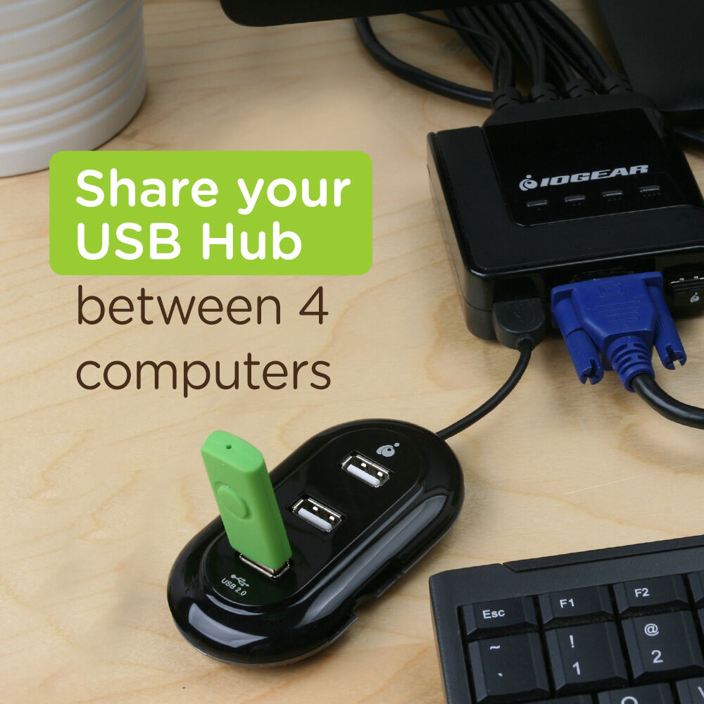 IOGEAR GCS24U 4-port USB cable KVM switch with wired remote for sharing one console across four computers — view 7