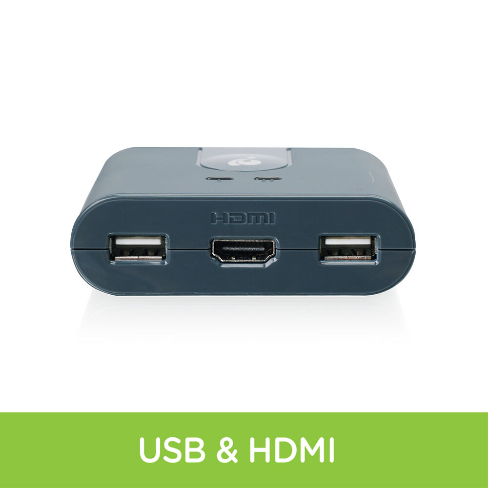 2-port Full HD KVM switch with HDMI and USB connections for sharing one monitor, keyboard, and mouse between two PCs — view 10
