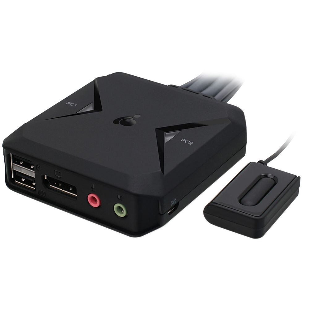 IOGEAR 2-Port USB DisplayPort KVM switch with built-in cables for two computers — view 2