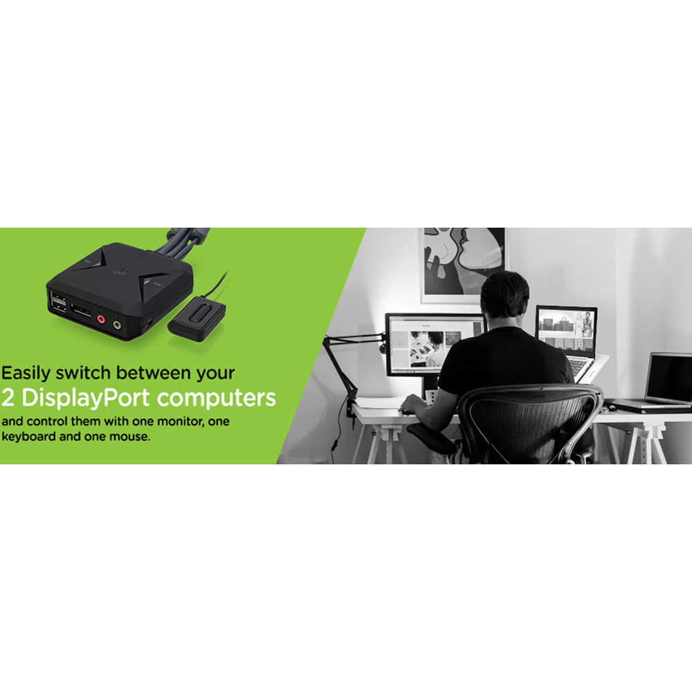IOGEAR 2-Port USB DisplayPort KVM switch with built-in cables for two computers — view 5
