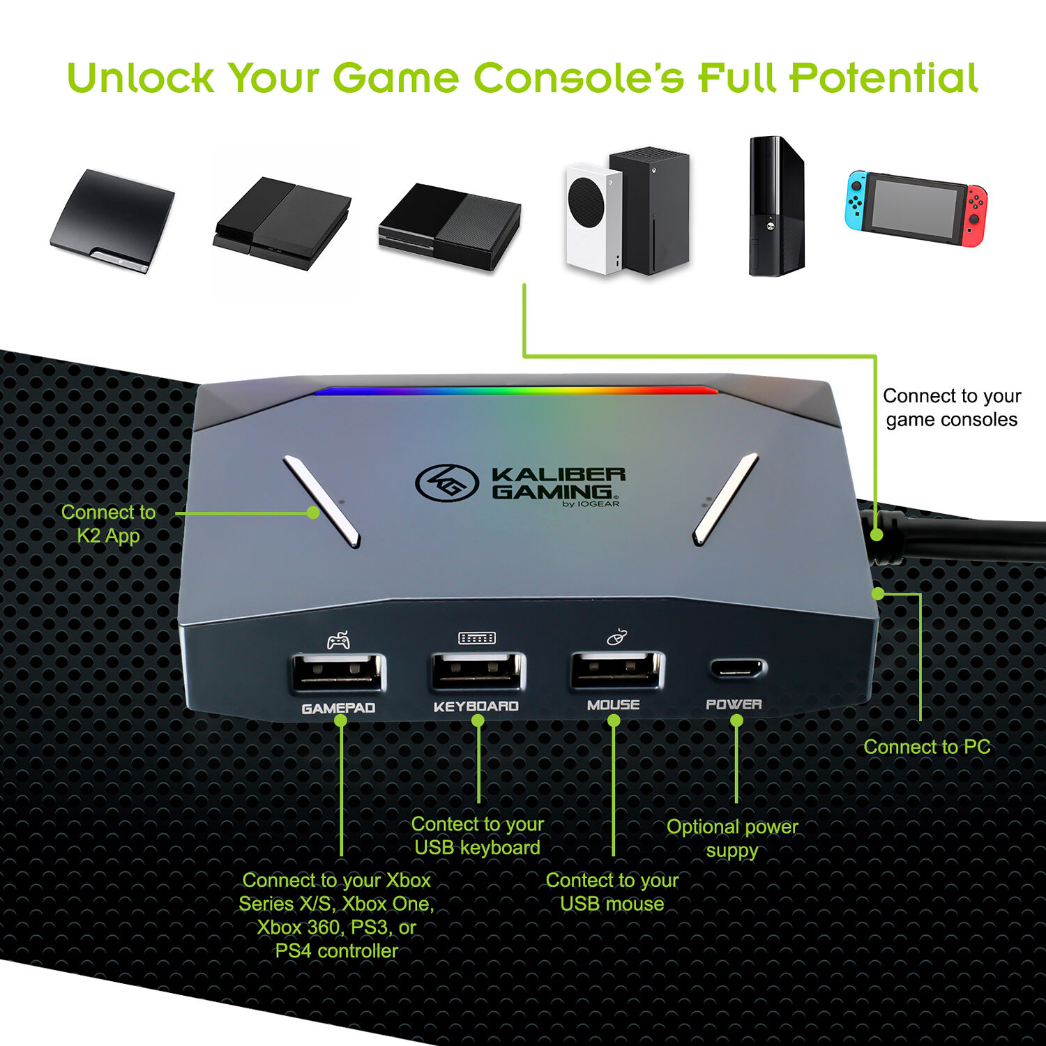 IOGEAR GES1337 keyboard and mouse switch for PC, PS4, Xbox One, and Nintendo Switch, TAA compliant — view 9