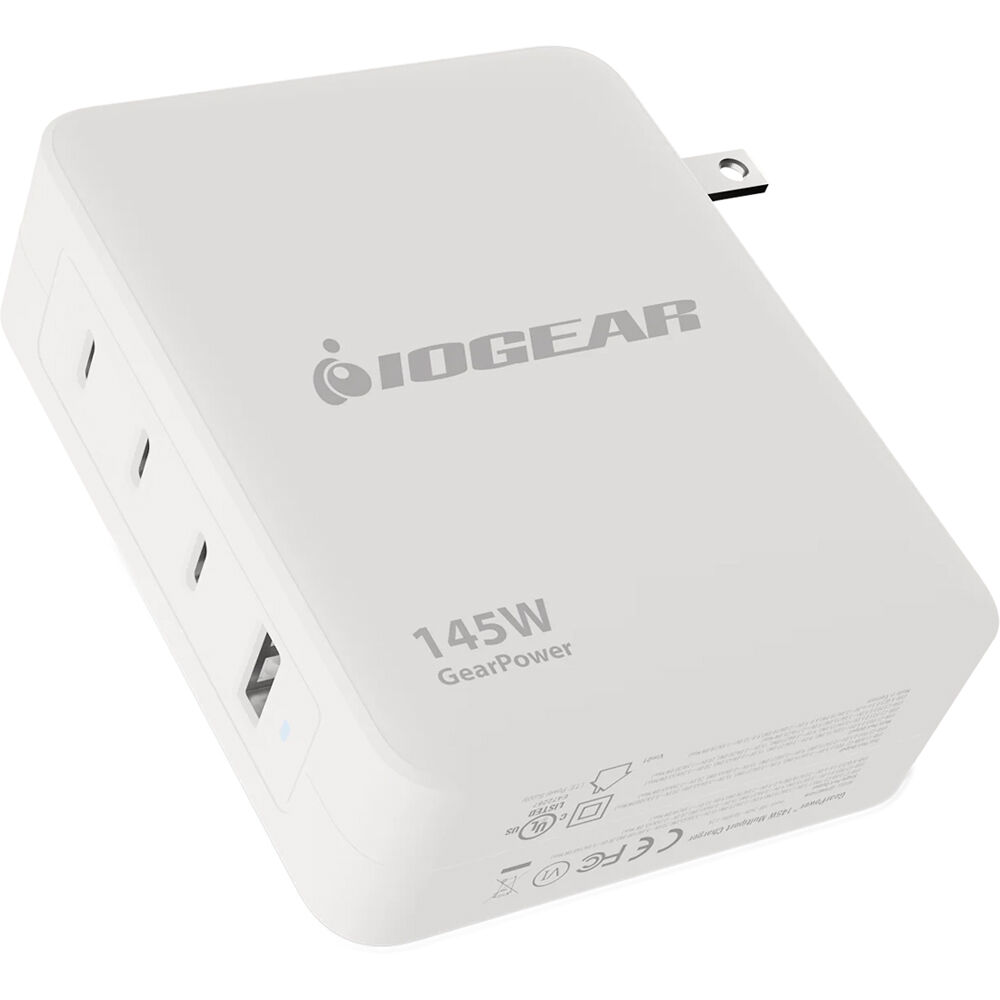 IOGEAR GearPower 145W multiport GaN wall charger with USB-C cable included — view 2