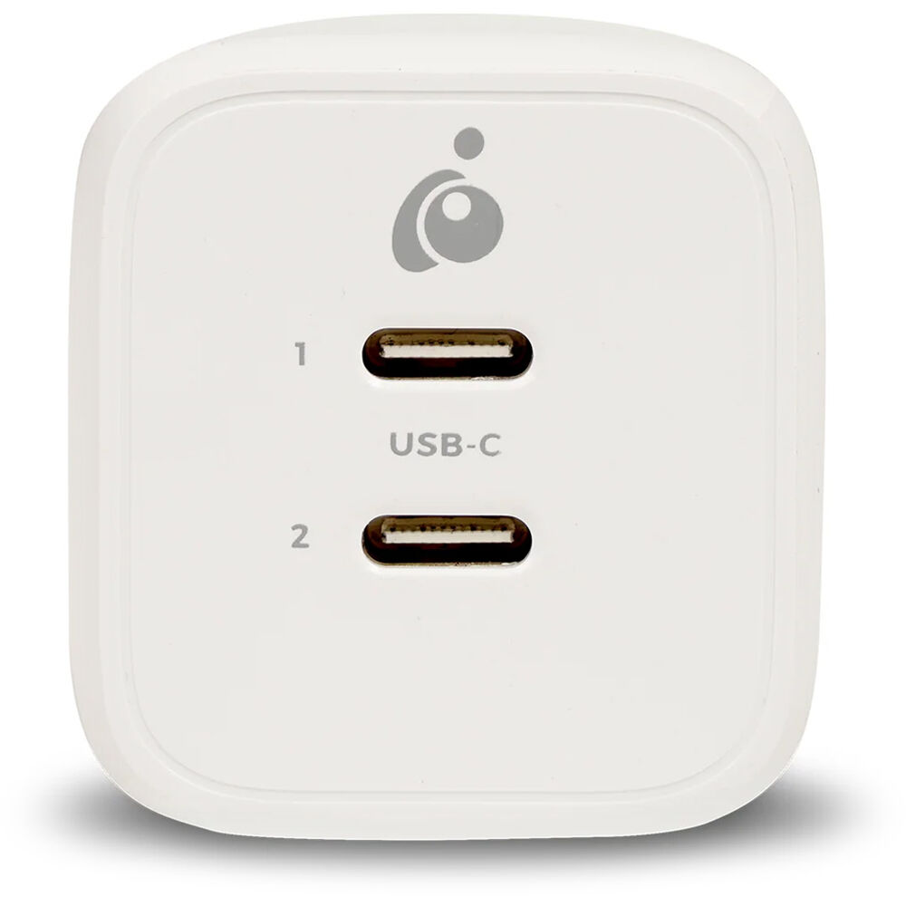 IOGEAR GearPwr Dual USB-C 65W GaN wall charger with included USB-C cable — view 2
