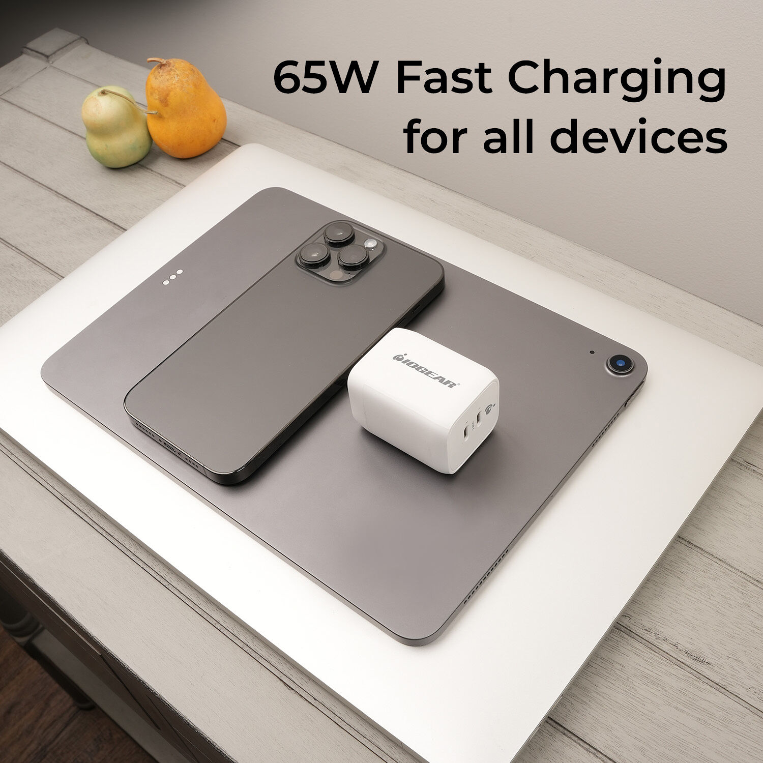 IOGEAR GearPwr Dual USB-C 65W GaN wall charger with included USB-C cable — view 6