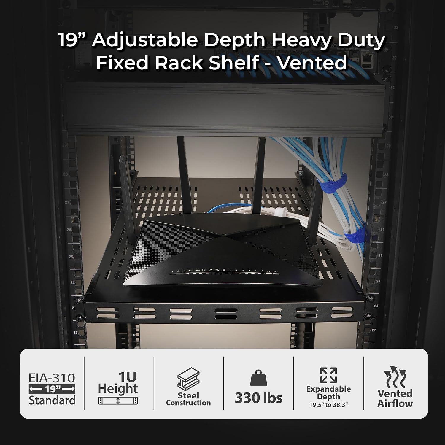 IOGEAR GRSH01 adjustable depth vented fixed shelf for rack-mounted equipment — view 10