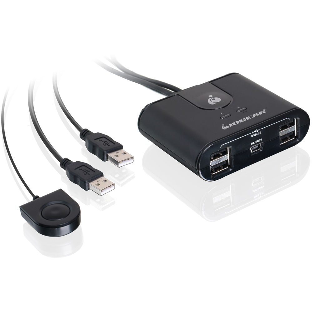 IOGEAR GUS402 2x4 USB 2.0 peripheral sharing switch for two computers and four USB devices — view 3